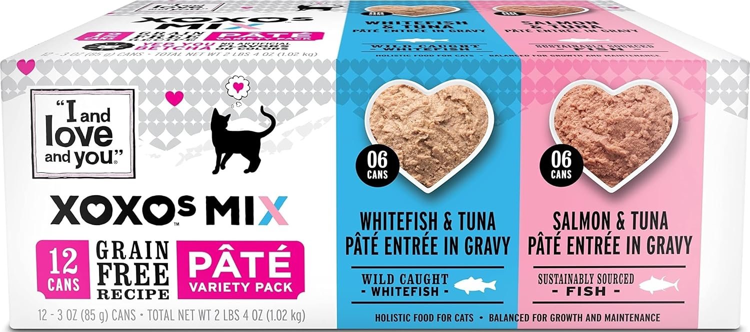 I AND LOVE AND YOU XOXOs Mix Pate Wet Cat Food, Variety Pack, Grain Free, Artificial Preservatives Free, 3 oz Pack of 12 Cans
