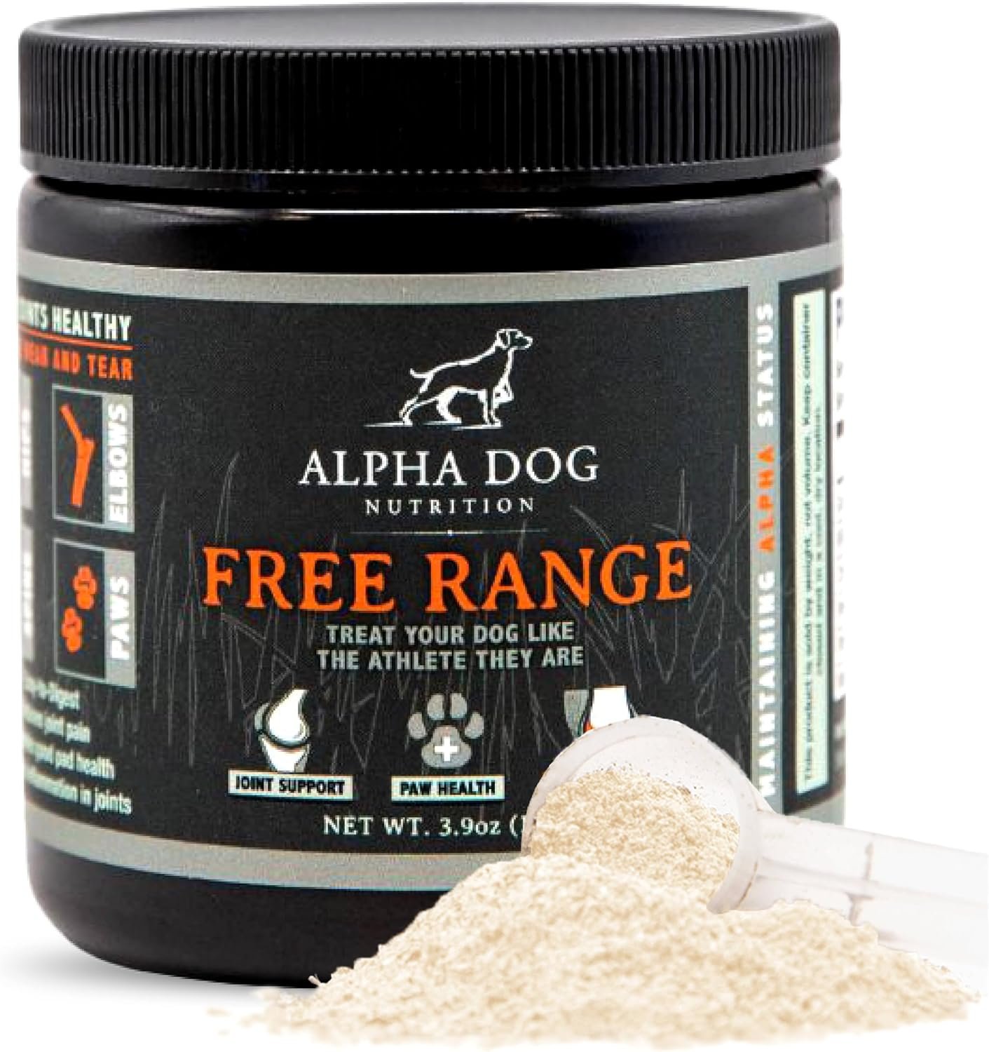 Alpha Dog Nutrition Free Range Dog Hip & Joint Supplement Powder | Glucosamine, Chondroitin, MSM, Hip & Joint Support for All Breeds