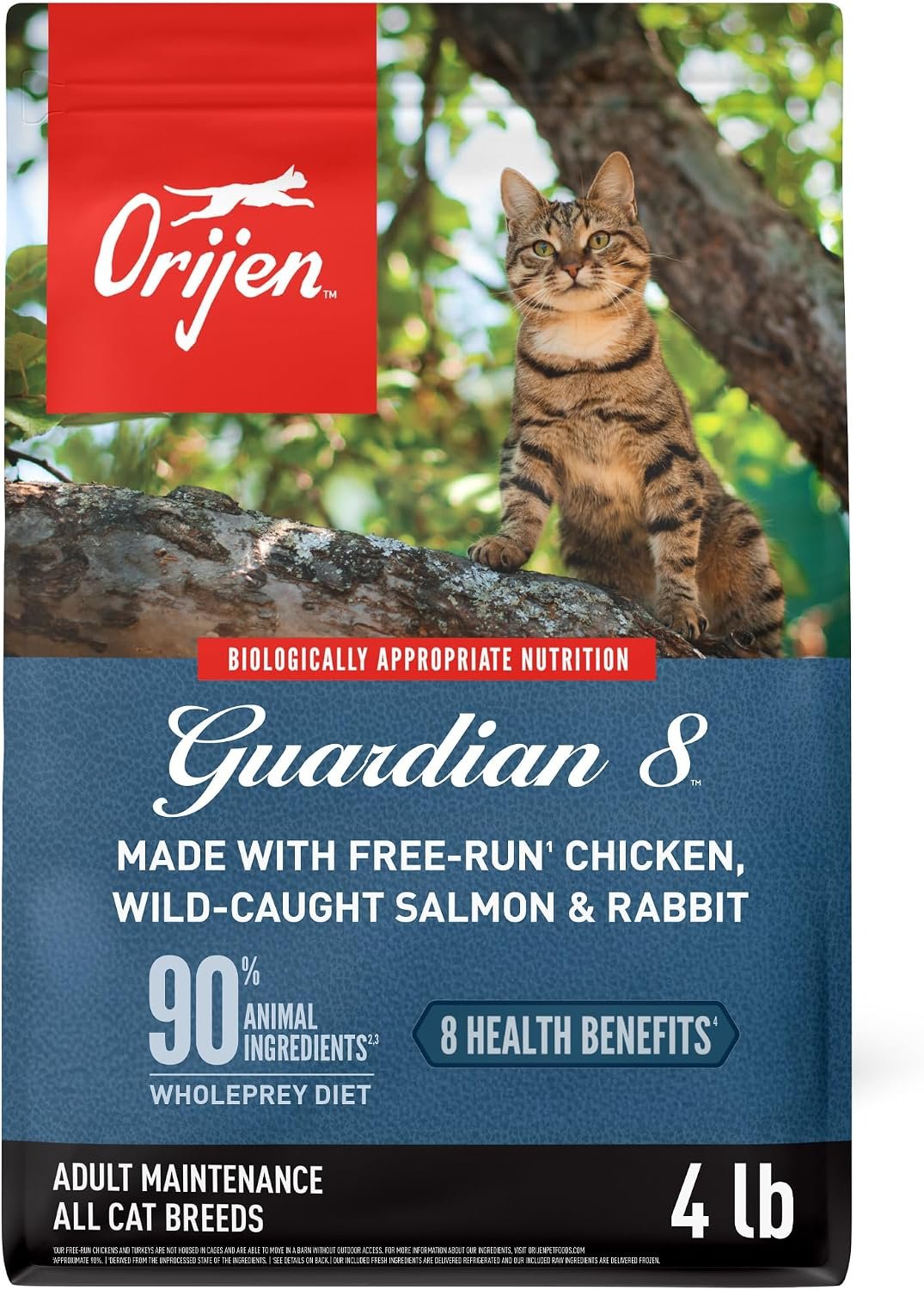 ORIJEN Guardian 8 Grain Free WHOLEPREY Dry Cat Food 4lb Bag | 90% Animal Ingredients, Freeze Dried, Fresh or Raw Ingredients, Grain Free, Omega-3 Fatty Acids, Skin & Coat, Immune Support