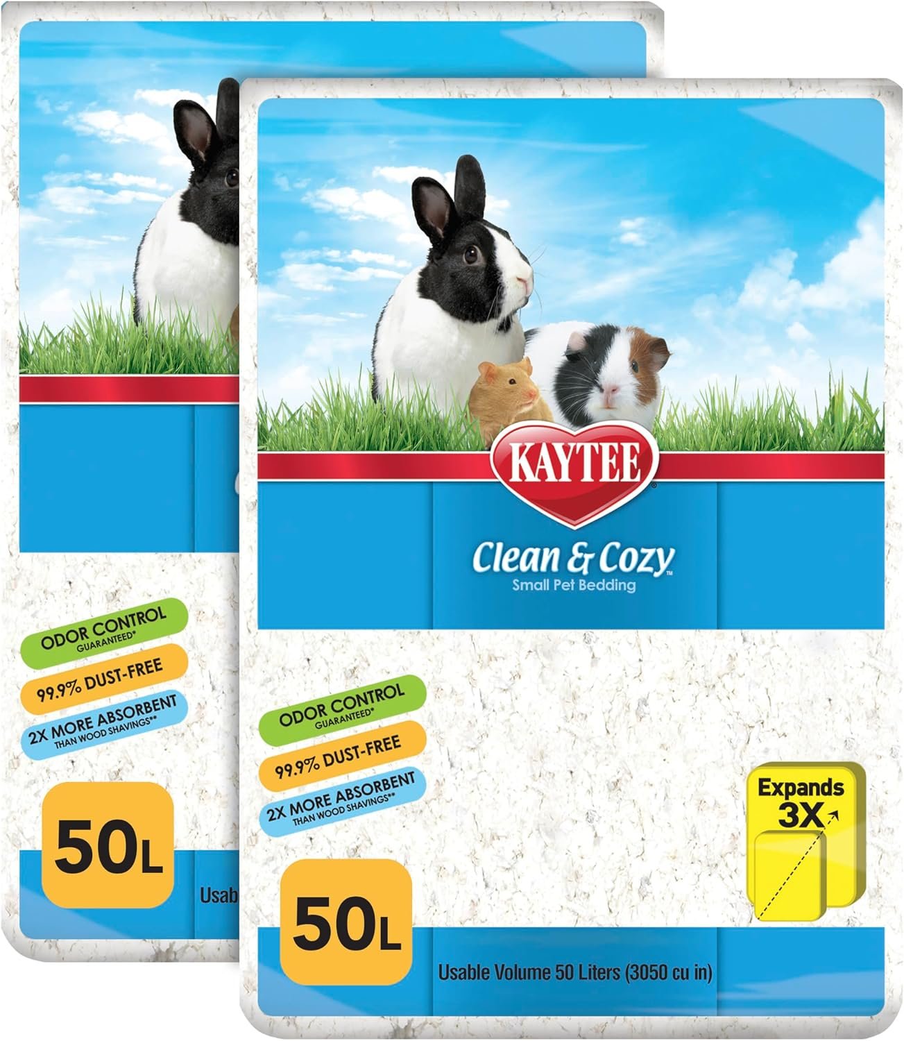 Kaytee Clean & Cozy Paper Bedding for Small Animals, White, 100 Liter | Fresh habitats. Soft guinea pig bedding. Odor control, rabbit bedding use, 99% dust-free