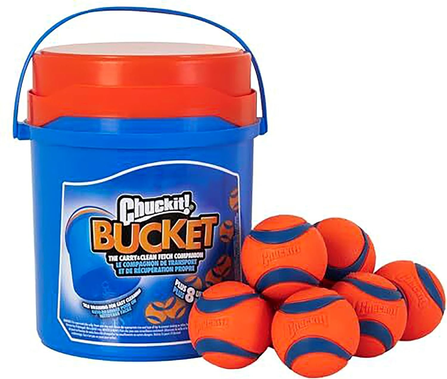 Chuckit! Ultra Ball Dog Toy with Cleaning Bucket, Medium 2.5-in, 8-Pack