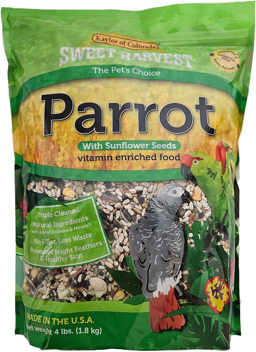 Parrot Bird Food (with Sunflower Seeds), 4 lbs Bag – Seed Mix for a Variety of Parrots