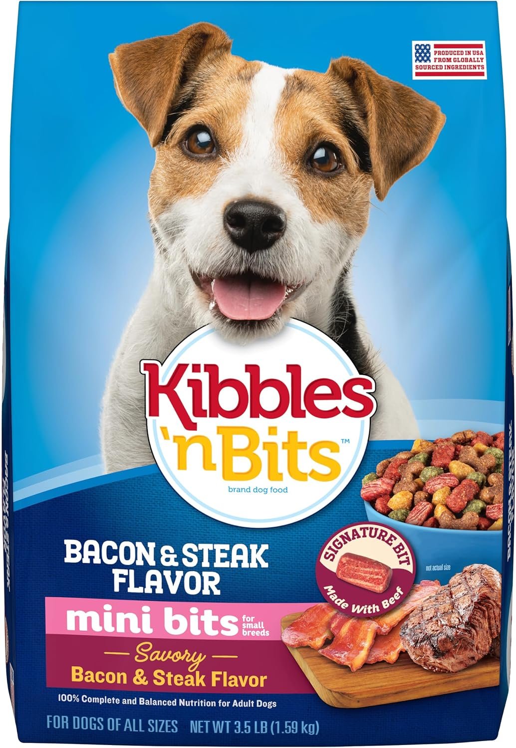 Kibbles ‘n Bits Mini Bits Small Breed Dry Dog Food, 3.5 lb. Bag | Complete & Balanced Nutrition Formulated For Small Adult Dogs With Easy-To-Chew Bites Of Savory Bacon & Steak Flavors