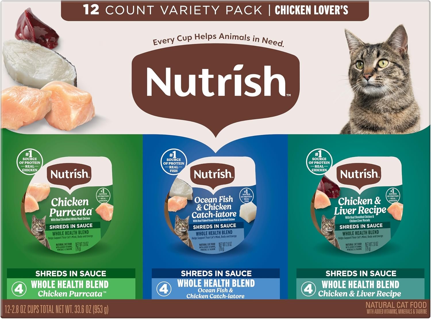 Nutrish Chicken Lover’s Wet Cat Food Variety Pack, 2.8 oz Cup (Rachael Ray)