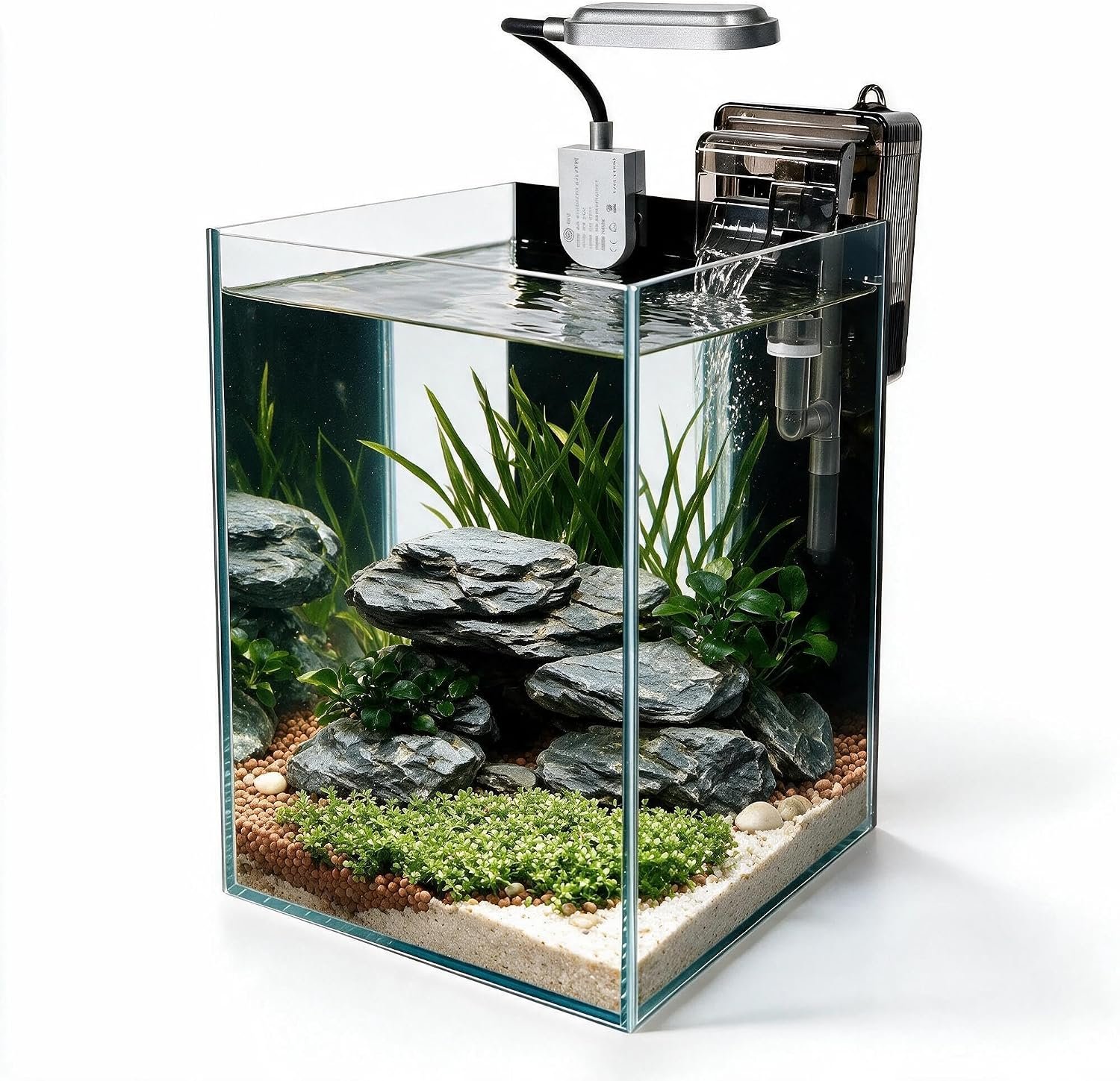1.5 Gallon Fish Tank Starter Kits, Nano Glass Aquarium with Filter, Led Light for Aquascape DIY Small Betta Fish Tank