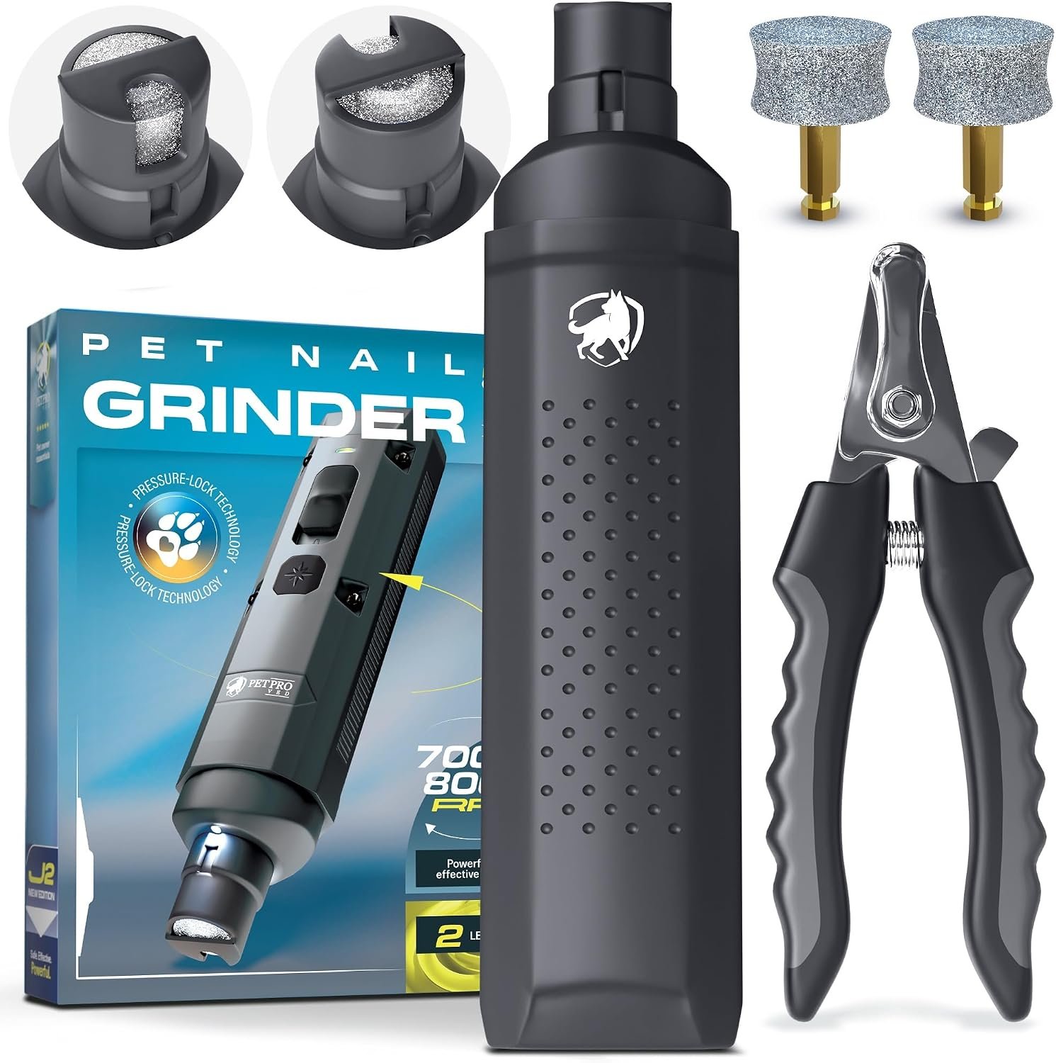 PETPROVED Dog Nail Grinder Quiet Dog Nail File Pet Toenail Grinder for Dogs Quiet Cat Electric Drill Trimmer for Large Dogs Small Medium Pet Electric Trimmer Drill for Dogs with Guard (Grey)
