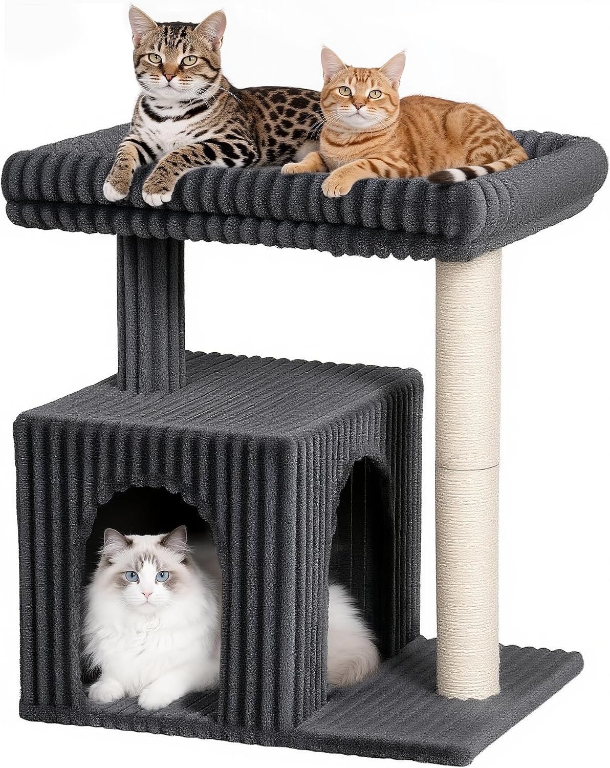 22.8″ Cat Tree for Large Cat, 20.9 * 15.7in Large Perch Dark Gray | Cat Tree Tower with Scratching Post, 2-door Cat Condo for Indoor Senior Cats, Removable Washable Perch Bed, Small Cat Tree