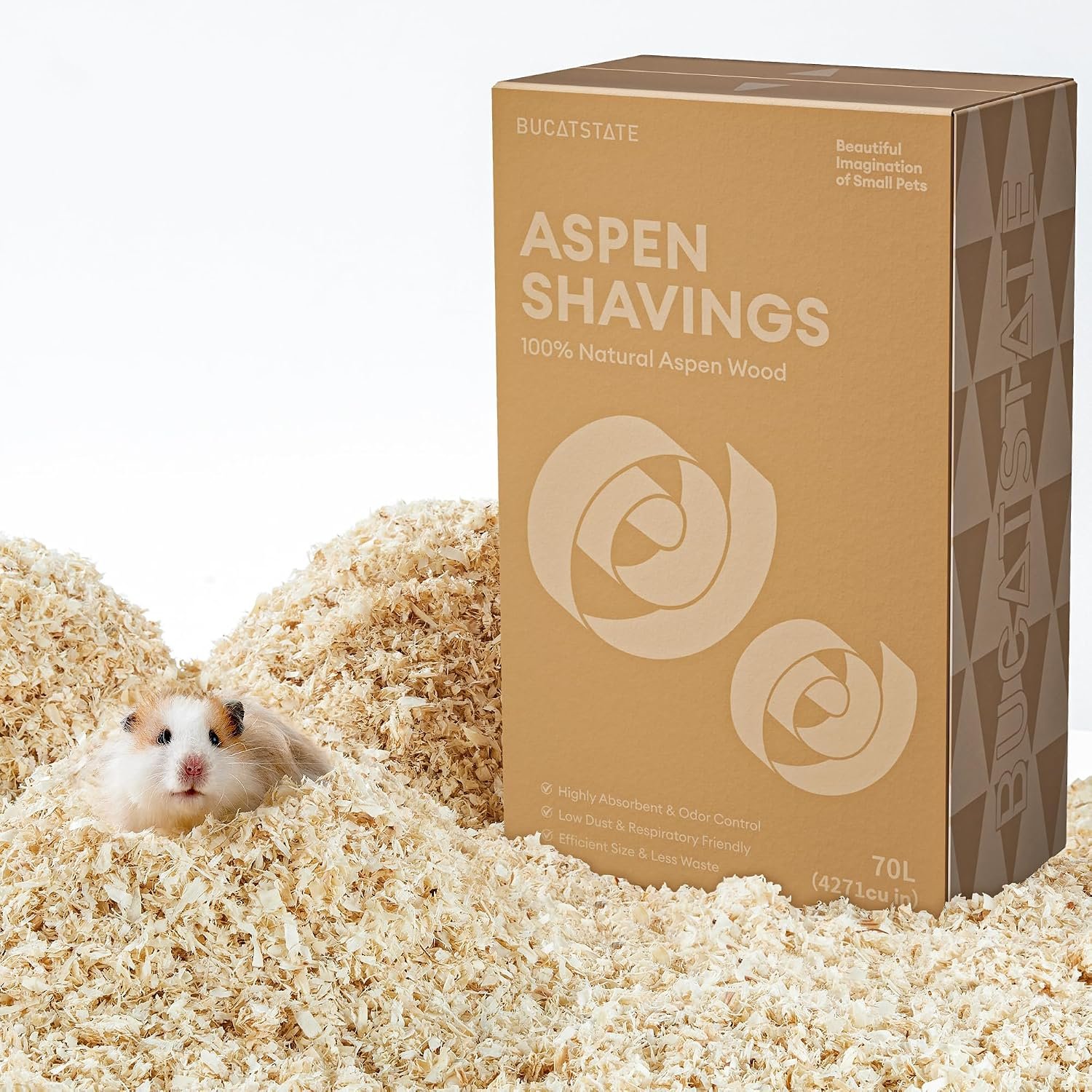 BUCATSTATE 100% Natural Aspen Hamster Bedding Low Dust Odor Control | Aspen Shavings Soft Burrowing Substrate for Hamster, Guinea Pig, Rat, Gerbil, Chinchilla and Small Pets
