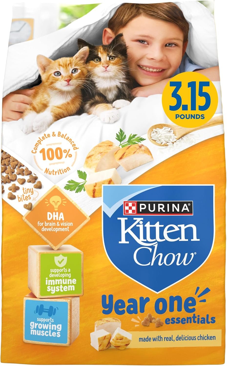 Purina Kitten Chow Dry Kitten Food, Nurture Muscle + Brain Development – 3.15 lb. Bag