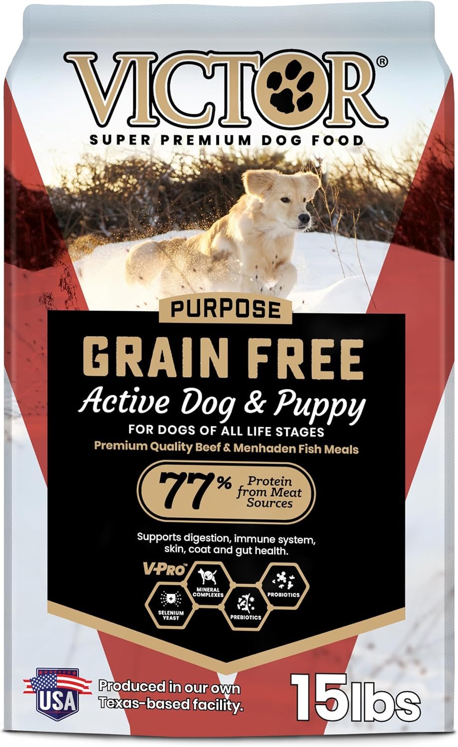 VICTOR Grain Free Dry Dog Food – High Protein Active Dog Kibble, 15 lb | Super Premium Dog Food, Dog & Puppy Kibble, 33% Protein, Gluten-Free, Premium Beef, Pork and Fish Meals, For High Energy Dogs
