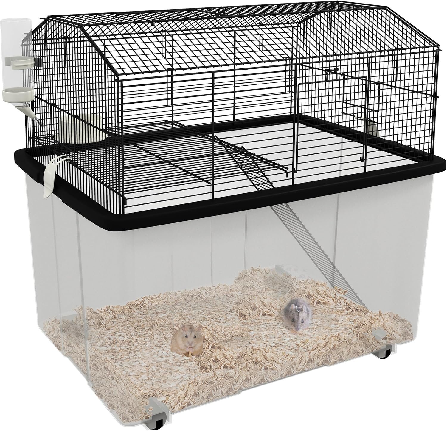 PawHut Hamster Cage with Wheels for Dwarf Hamster 57 x 43 x 57cm Black