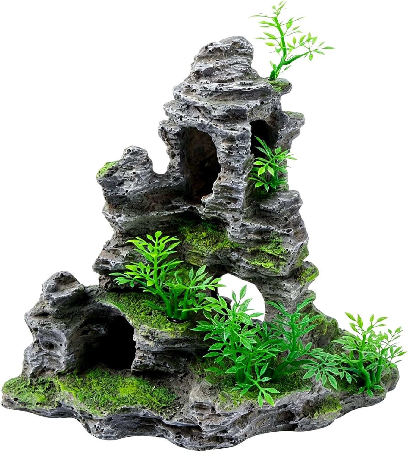 Saim Aquarium Mountain View Stone Ornament, Artificial Mountain Hill View Stone Rock Cave Aquarium Decorations Fish Tank Decor for Betta Cichlids Hideaway Cave, Hermit Crab Hideout – Large