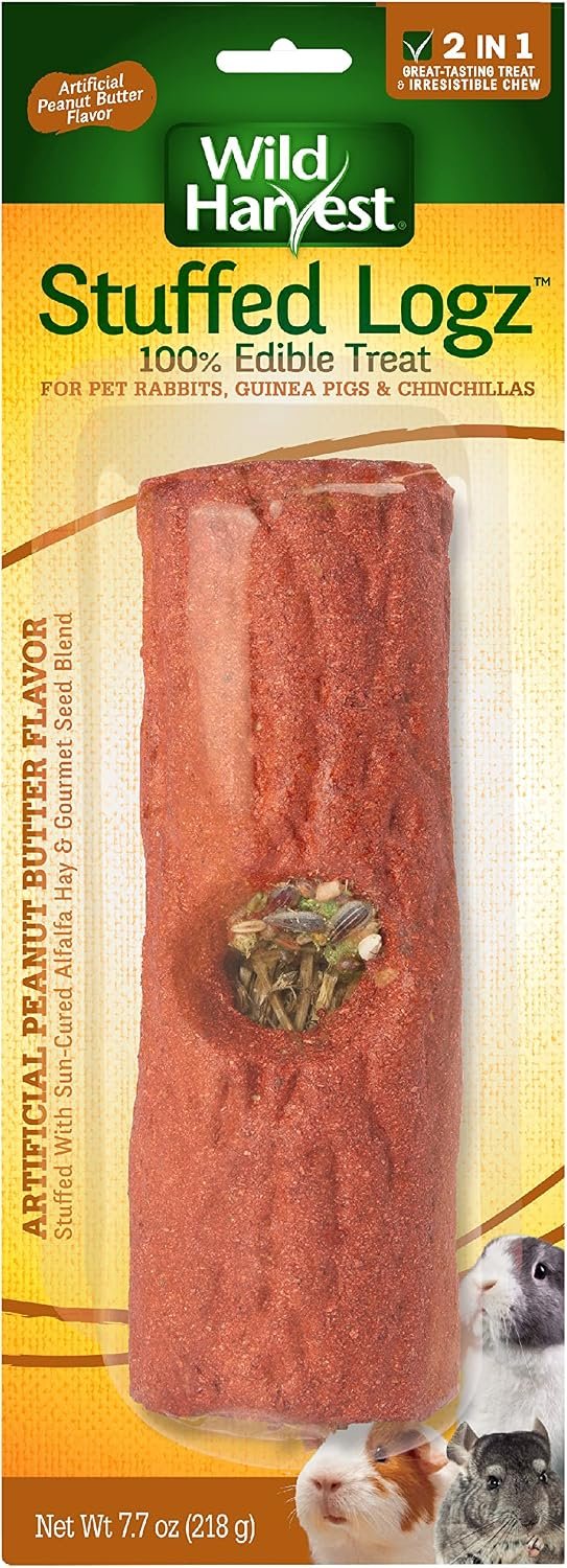 Wild Harvest Stuffed Logz 1 Count, Edible Treat for Rabbits, Guinea Pigs and Chinchillas, Artificial Peanut Butter Flavor