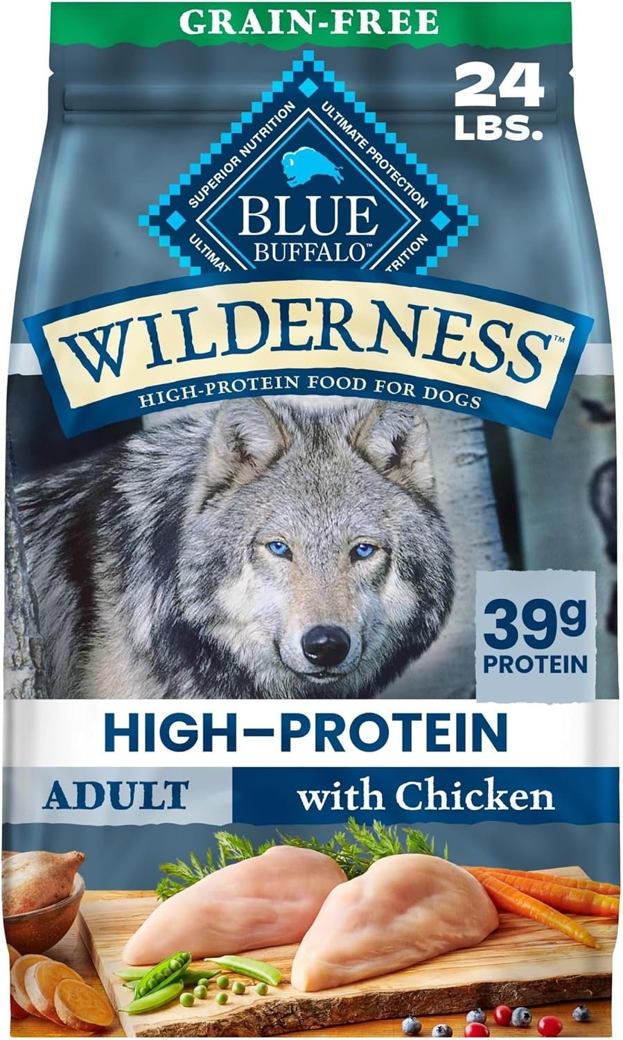 Blue Buffalo Wilderness Chicken Adult Dry Dog Food, Grain-Free, 24 lb