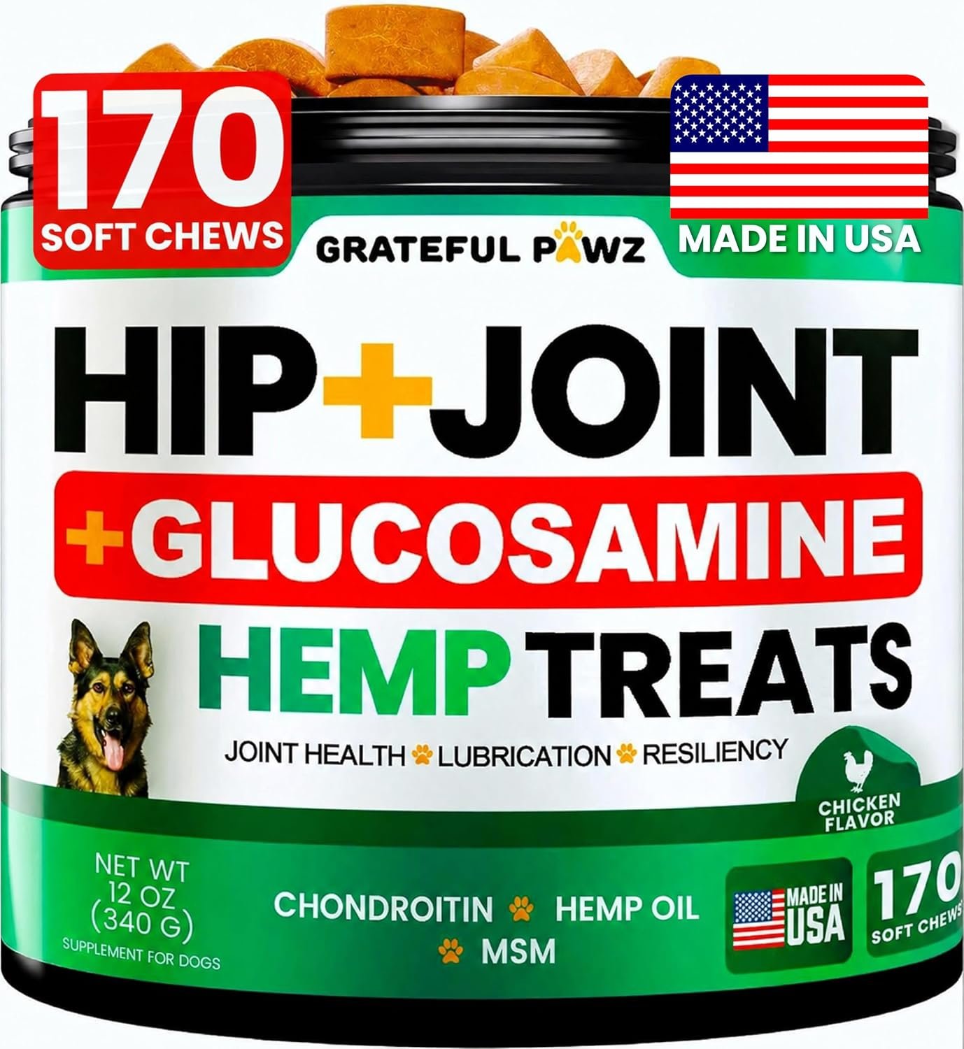 Hemp Hip and Joint Supplement for Dogs – Glucosamine for Dogs – 170 Count
