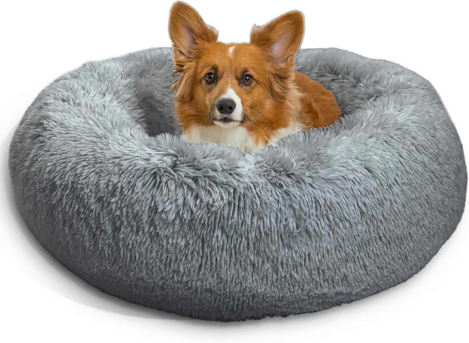 Best Friends by Sheri Original Calming Donut Dog Bed, Gray, Small, 23″