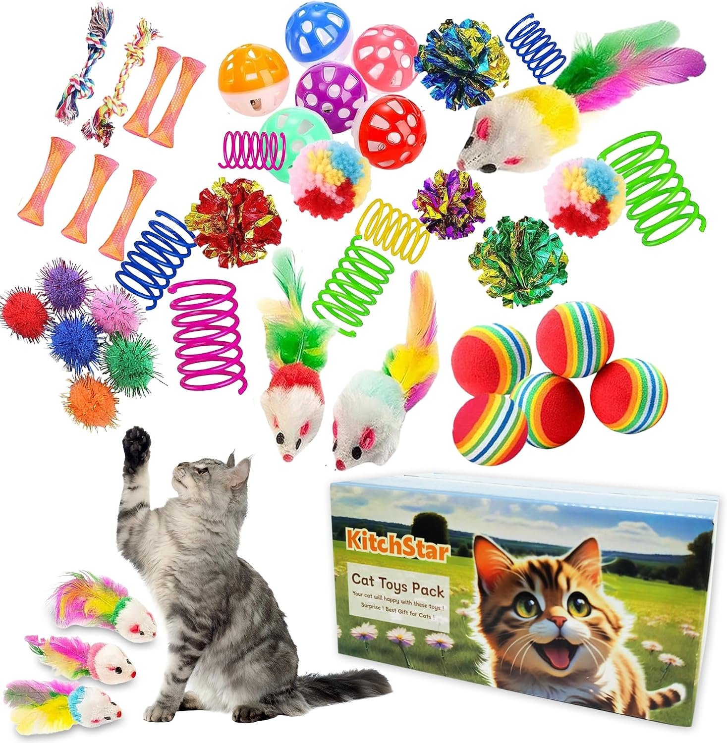 46 PCS Cat Toys for Indoor Cats, Kitten Toys with Mint Catnip for Kittens | Relieves cat boredom; reduces destructive behavior; safe material; various interactive styles; stimulates hunting instinct