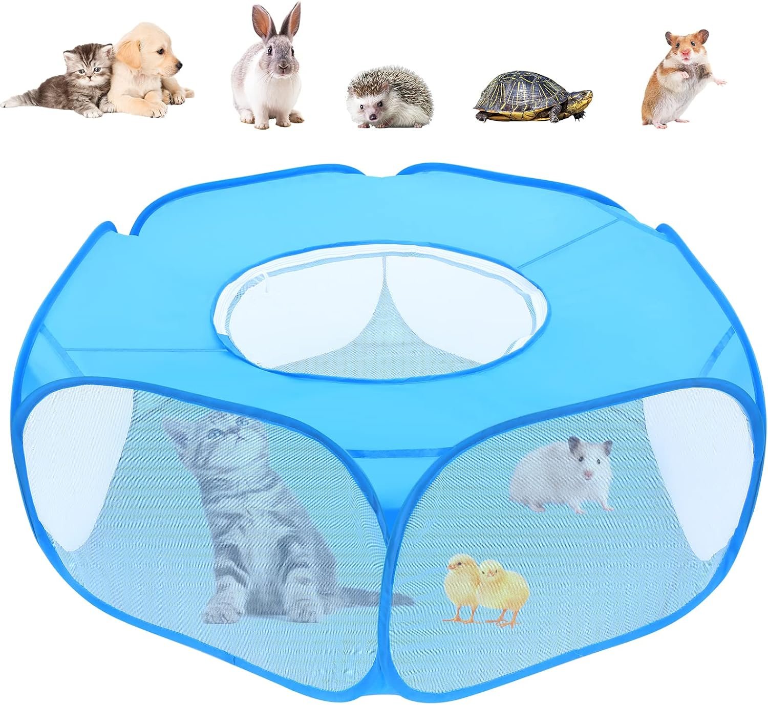 Small Animal Playpen with Top Cover, Breathable Pet Tent, Sky Blue