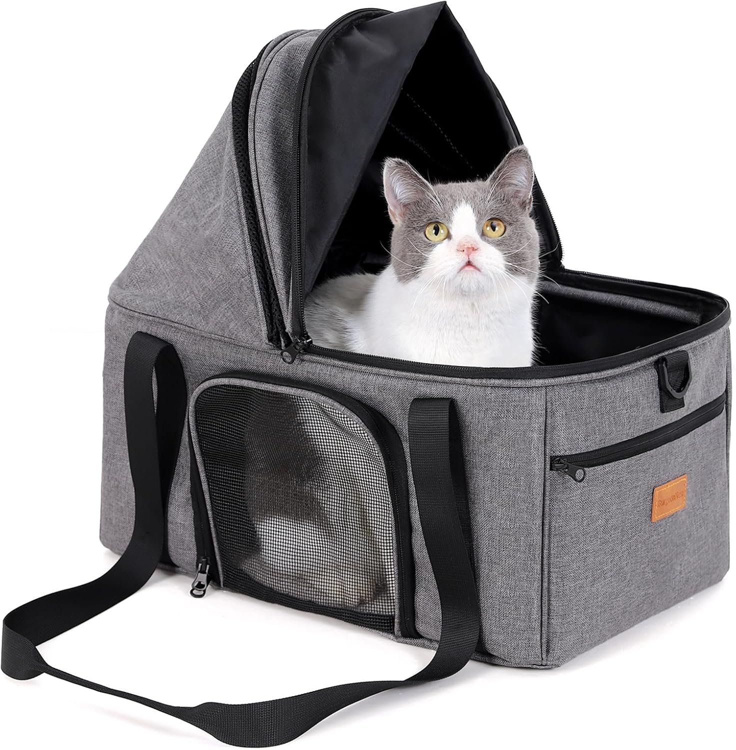 BurgeonNest Top-Expandable Cat Carrier with Semi-Open Canopy, Up to 15 lbs