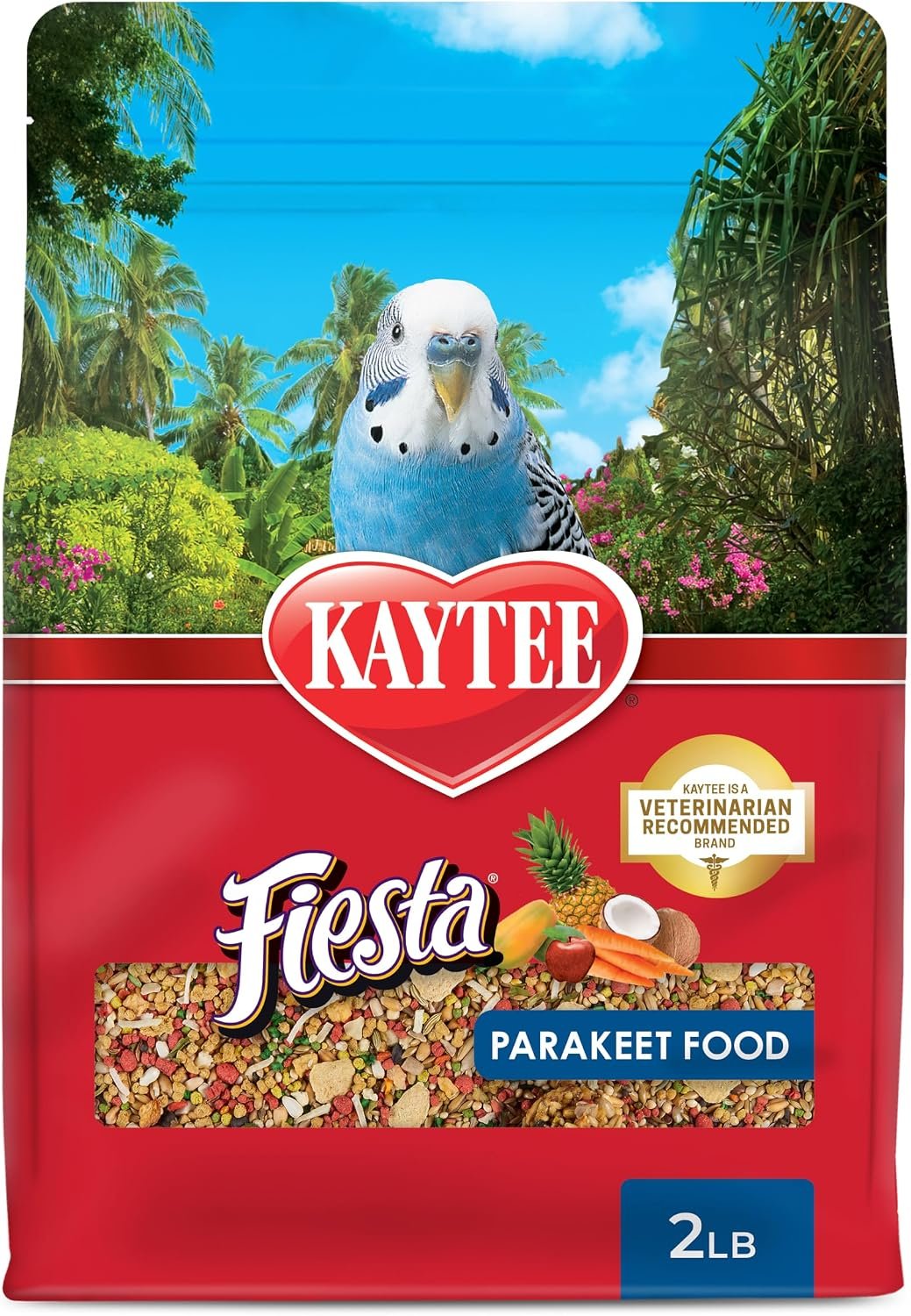 Kaytee Fiesta Parakeet Food, Nutritious and Fun Blend, 2 Pounds | More foraging fun. Small bird food with shapes and textures. Parakeet seed, grains, vegetables