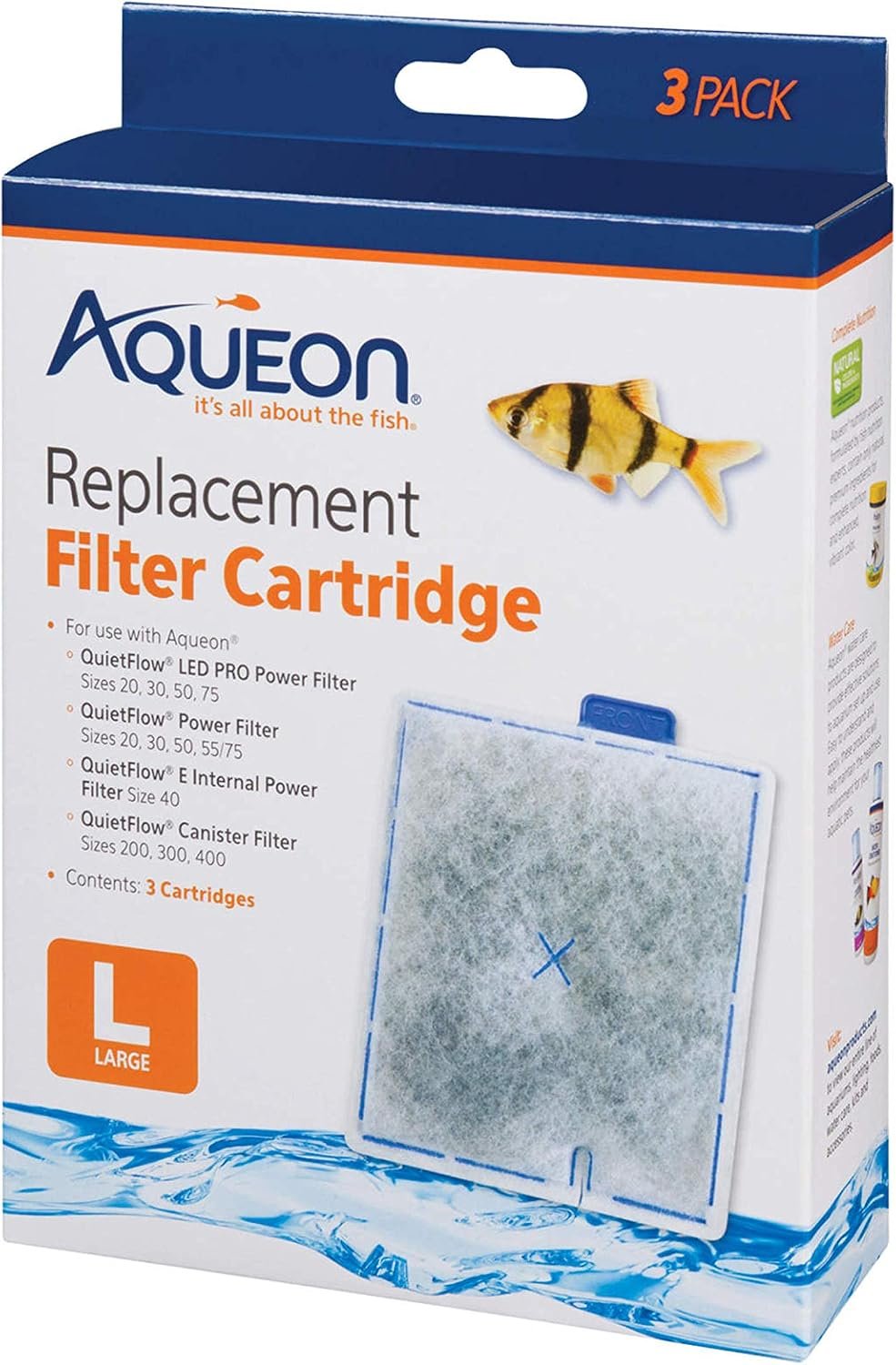 Aqueon Aquarium Fish Tank Replacement Filter Cartridges, Large – 3 Pack | Fish tank filter cartridge with activated carbon, rinse-install tab, change every 4 weeks, fits canister filter 200-400