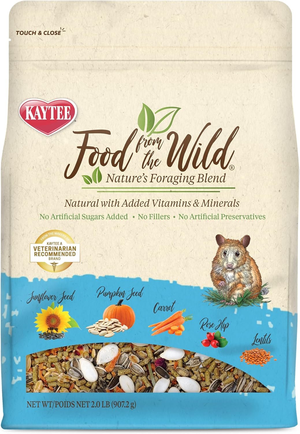 Kaytee Food from the Wild, Pet Hamster Food, 2 Pounds | Supports hamster enrichment. Hamster food mix with natural probiotics. No added sugar, fillers, foraging