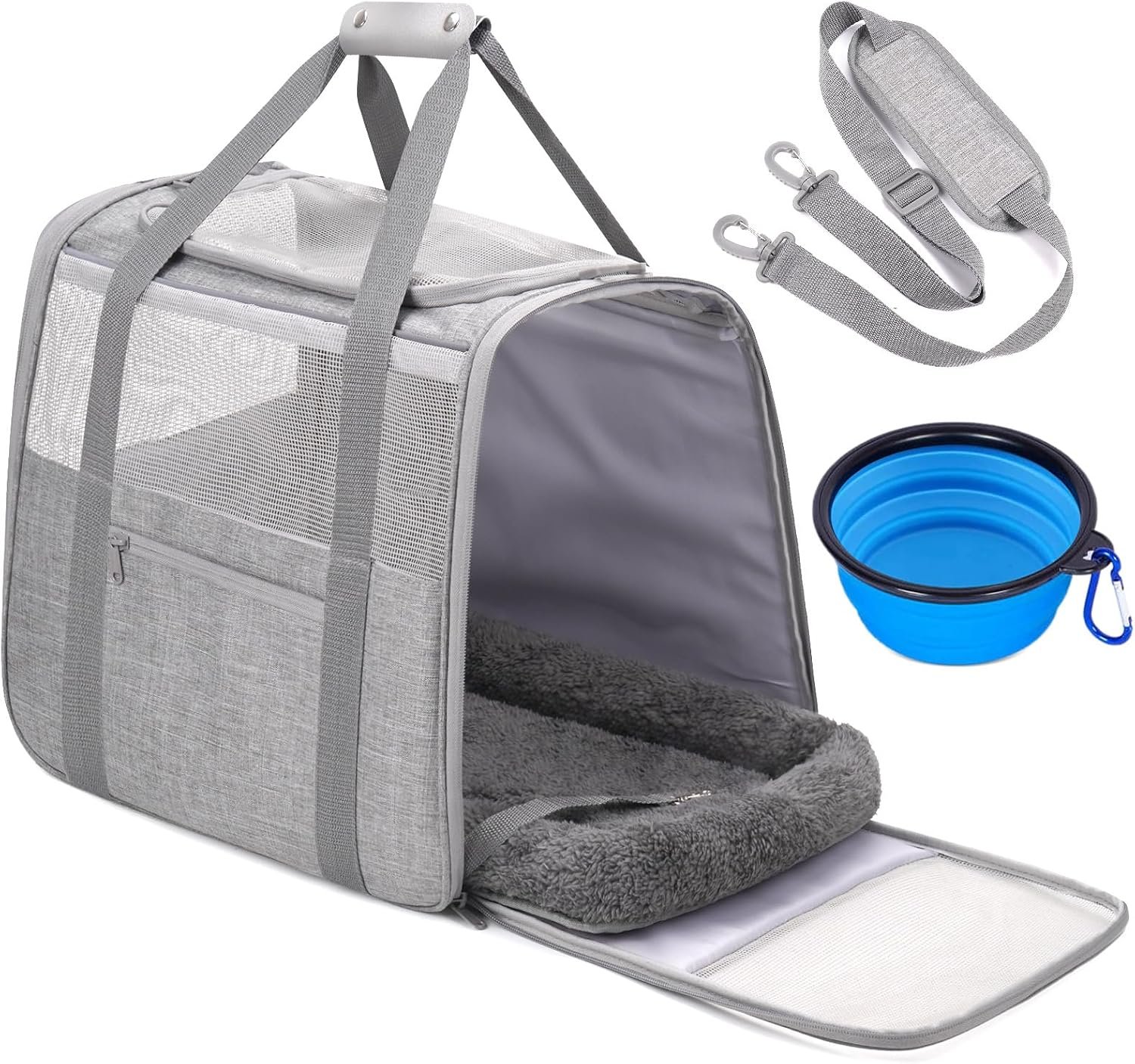 JUNGYOUN Premium ​Cat Carrier – ​Pet Carrier for Cat & Small Dogs up to 15lbs – ​Airline Approved Travel Dog Carrier with Anti-Escape Zippers, Collapsible Travel Bowl & Padded Strap