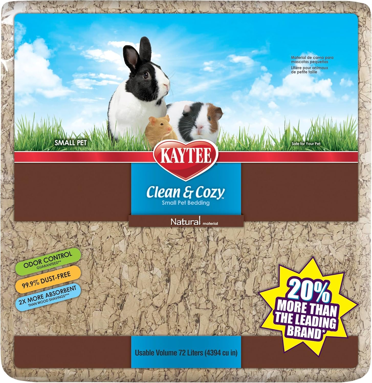 Kaytee Clean & Cozy Natural Paper Bedding, 72 Liter | Keeps habitats fresh. Small animal bedding for rabbits, guinea pigs, hamsters. Hamster bedding odor control, 99% dust-free