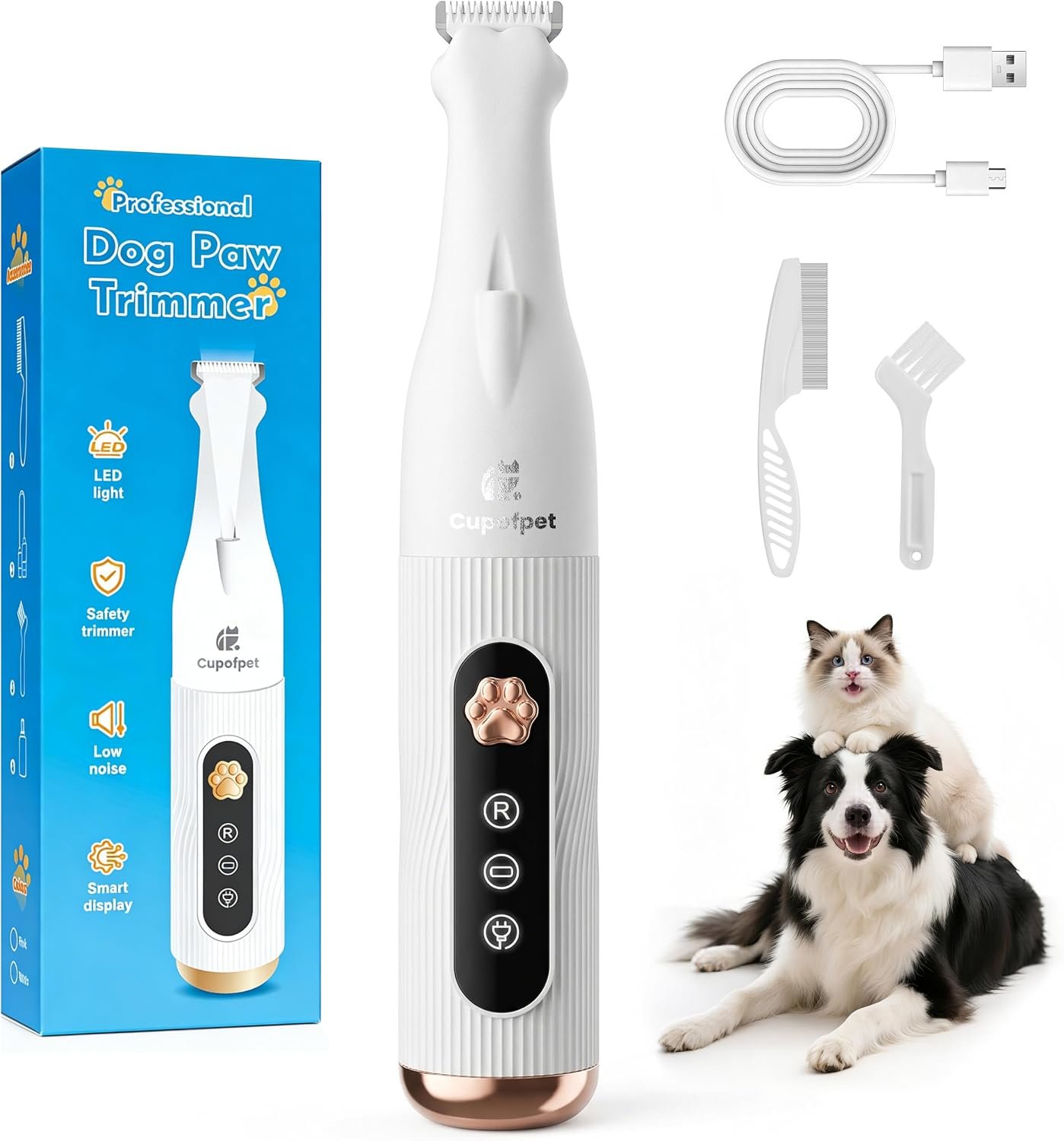 Dog Paw Trimmer for Precision Shaver, Cordless Small Pet Paw Grooming Trimmer, Low Noise for Trimming Dog’s Hair Around Paws, Eyes, Ears, Face, Butt(White)