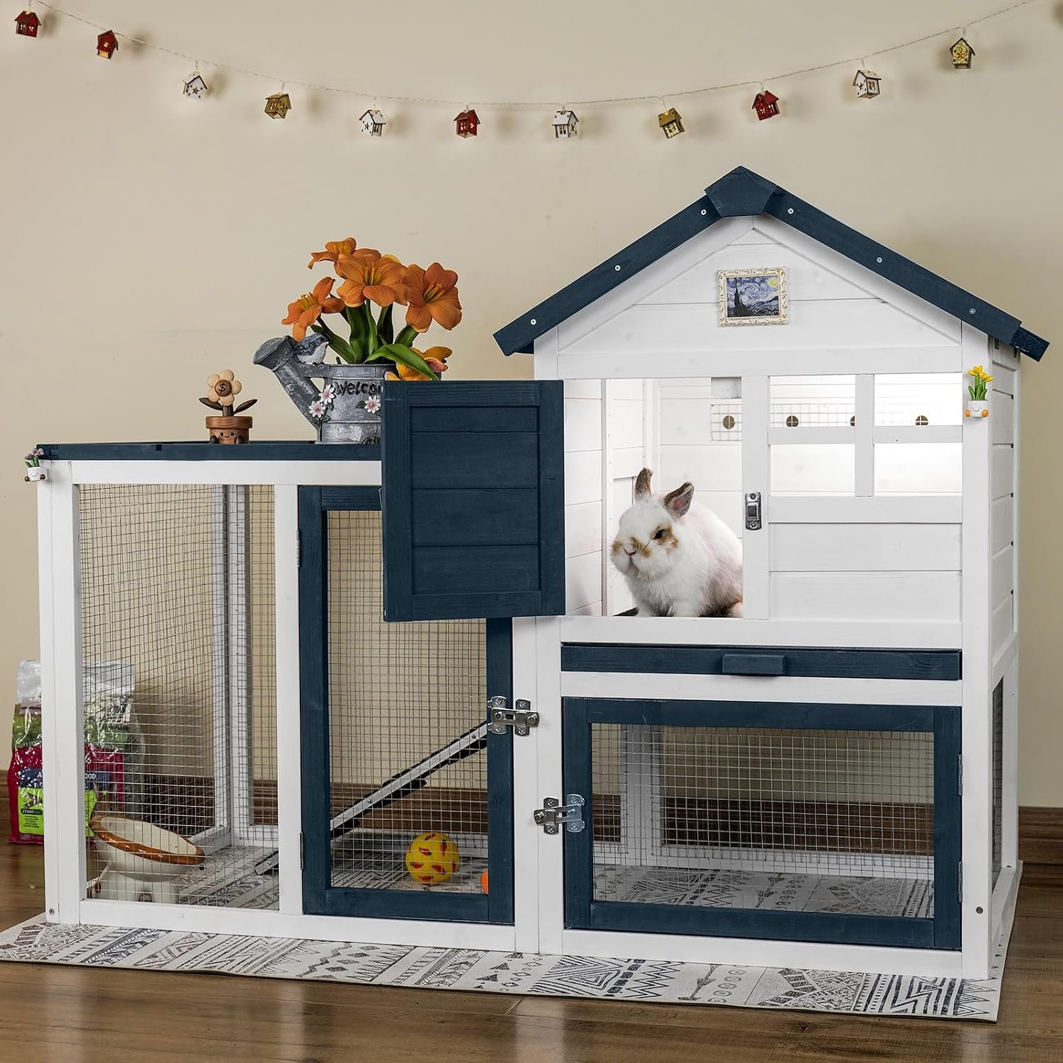 FunXplore Bunny Hutch Indoor Outdoor Rabbit Cage with Weatherproof Roof