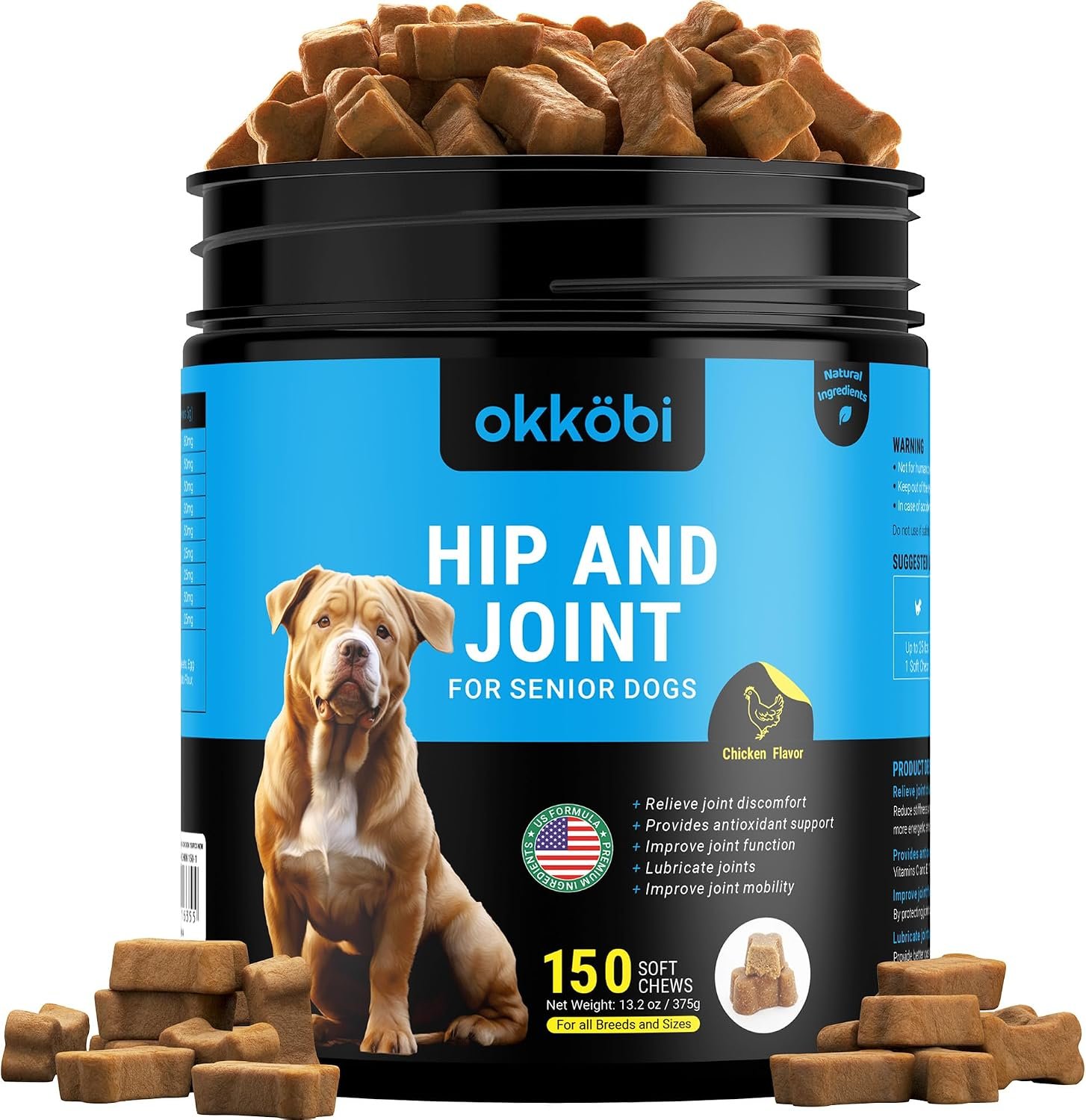 Glucosamine HCL & Hip and Joint Chews for Dogs – 150 pcs – Advanced Hip and Joint Support for Senior Dogs – with MSM & Green Lipped Mussel – Chicken