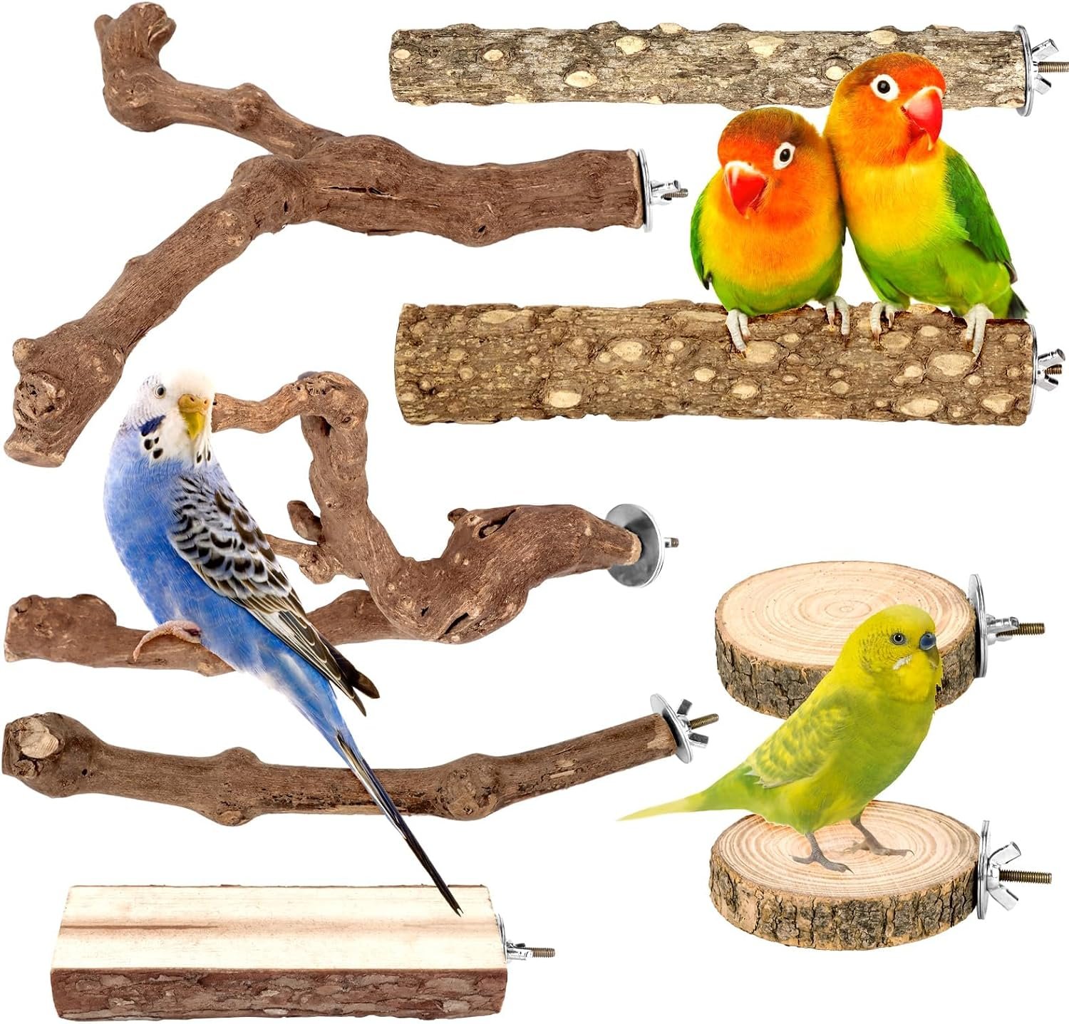 8 Pcs Natural Grape Wood Bird Perch & Platform Set for Cages