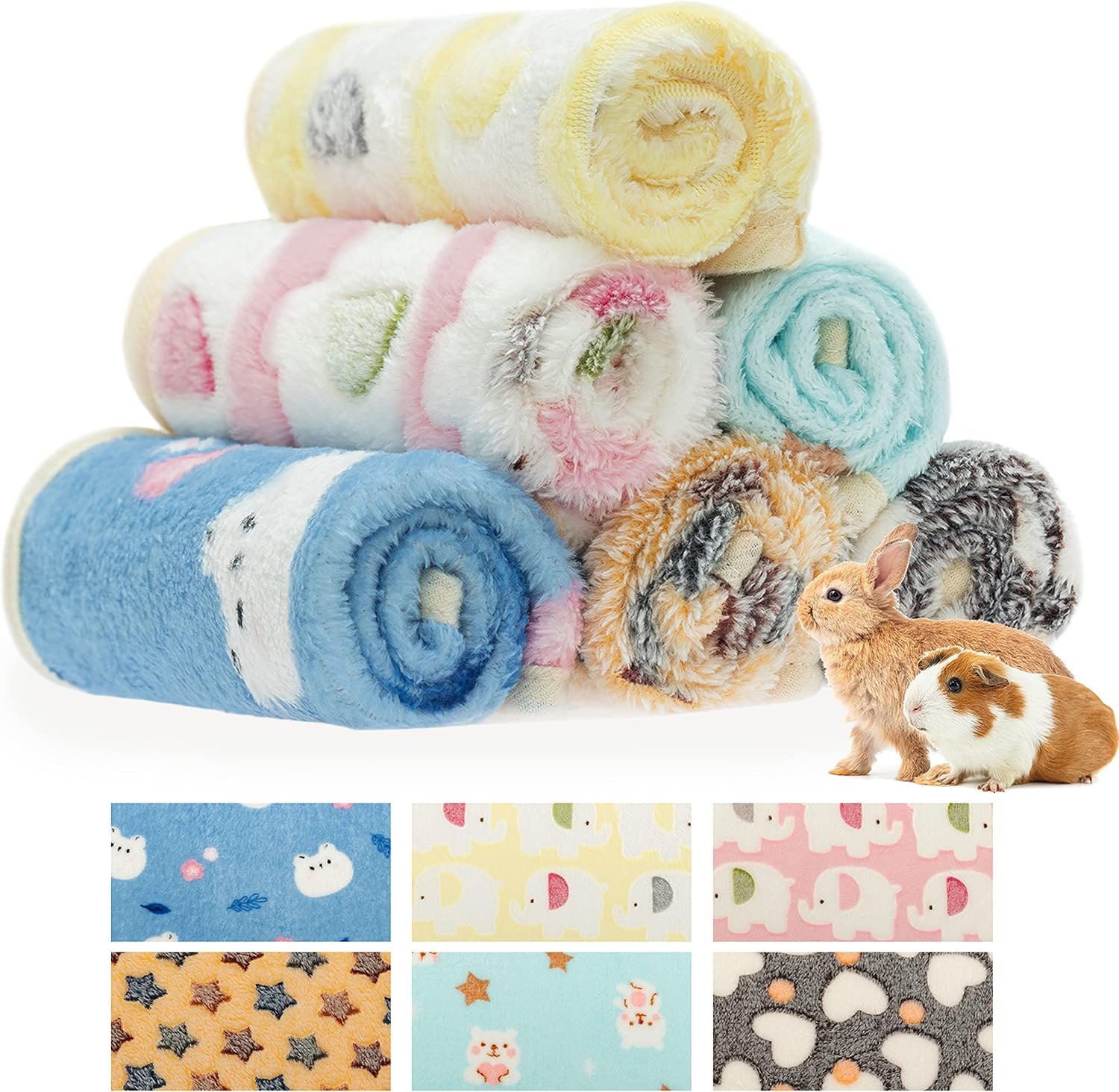 CUSOZWO Guinea Pig Bedding Mat 6 Pack, Soft Fleece Small Pet Blankets | Washable Small Animal Cage Liners Sleep Mat Accessories for Rat, Rabbit, Hamster, Hedgehog (13.7×13.7in)