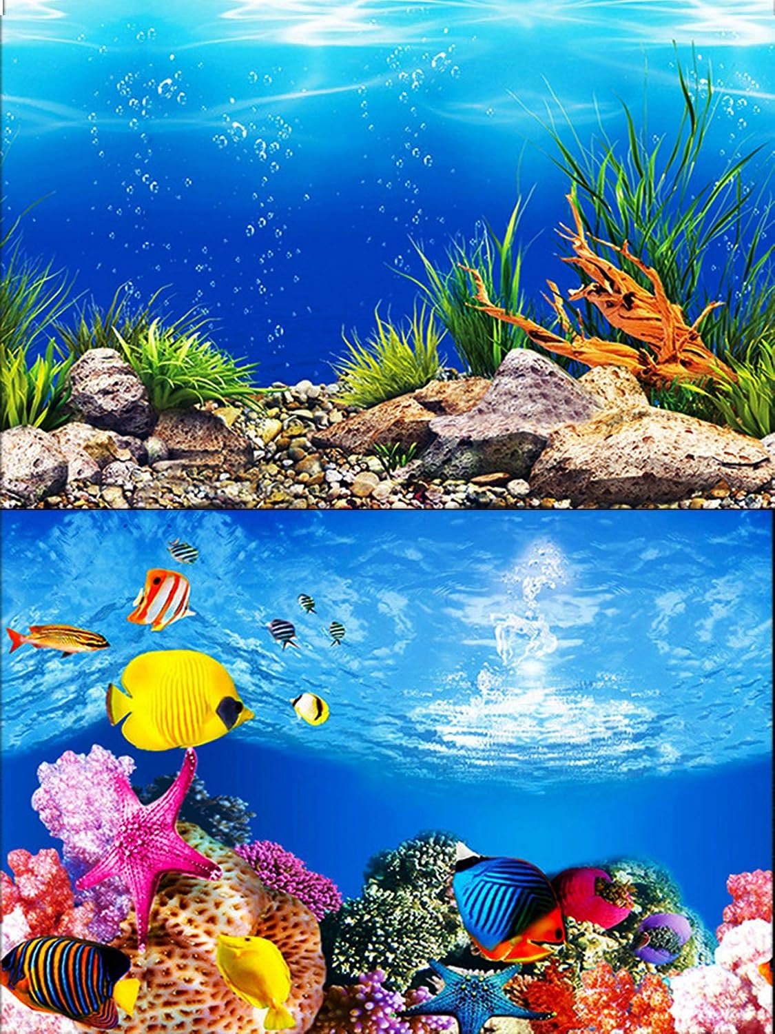 ELEBOX Water Plants Aquarium Background Poster HD Fish Tank Background Decorations Landscape 2 Sided 16″x 40″