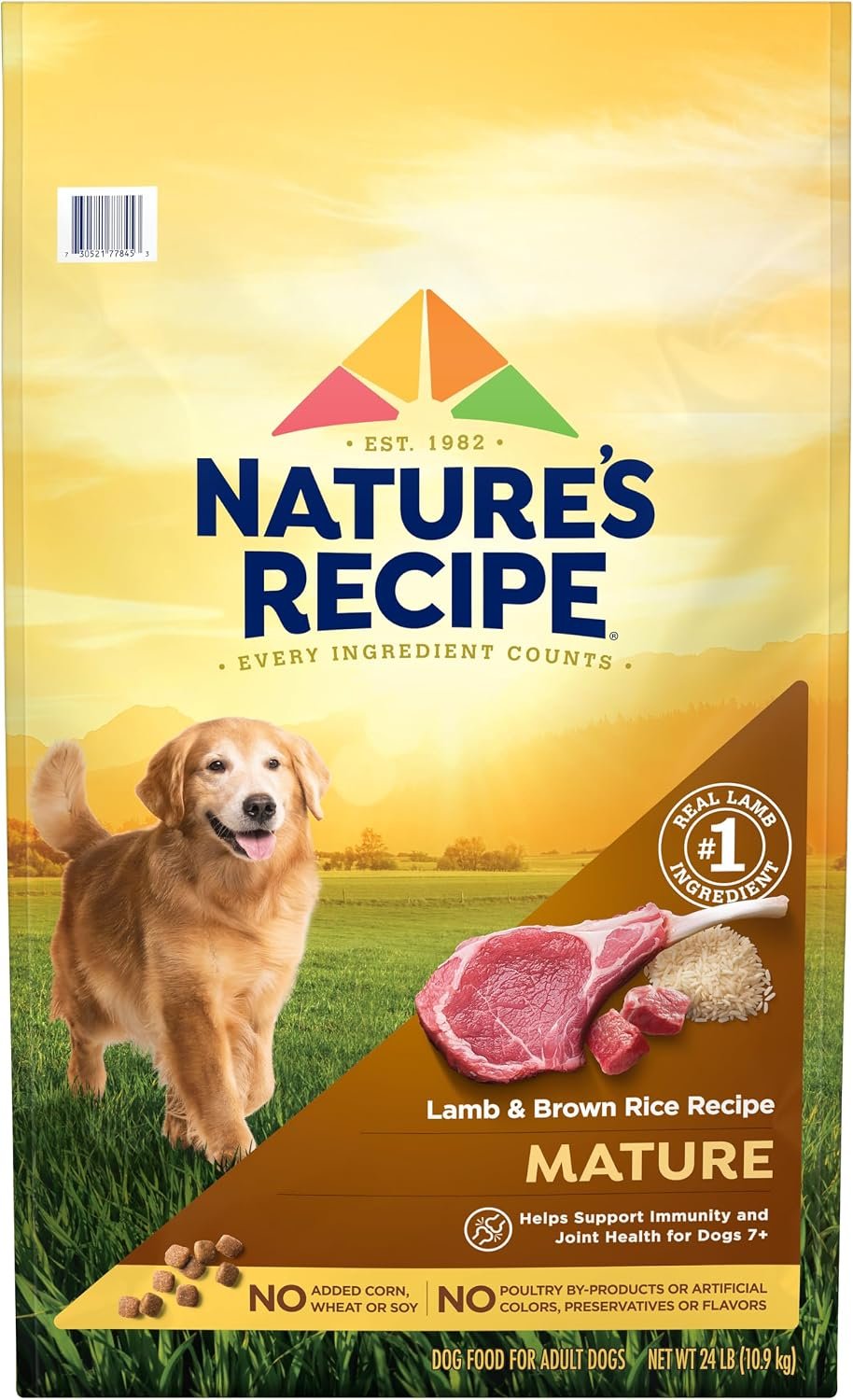 Nature’s Recipe Mature Lamb & Brown Rice Recipe Dry Dog Food, 24 lb. Bag | Helps Support Immunity and Joint Health for Senior Dogs 7+ And Made With No Added Corn, Wheat or Soy Ingredients