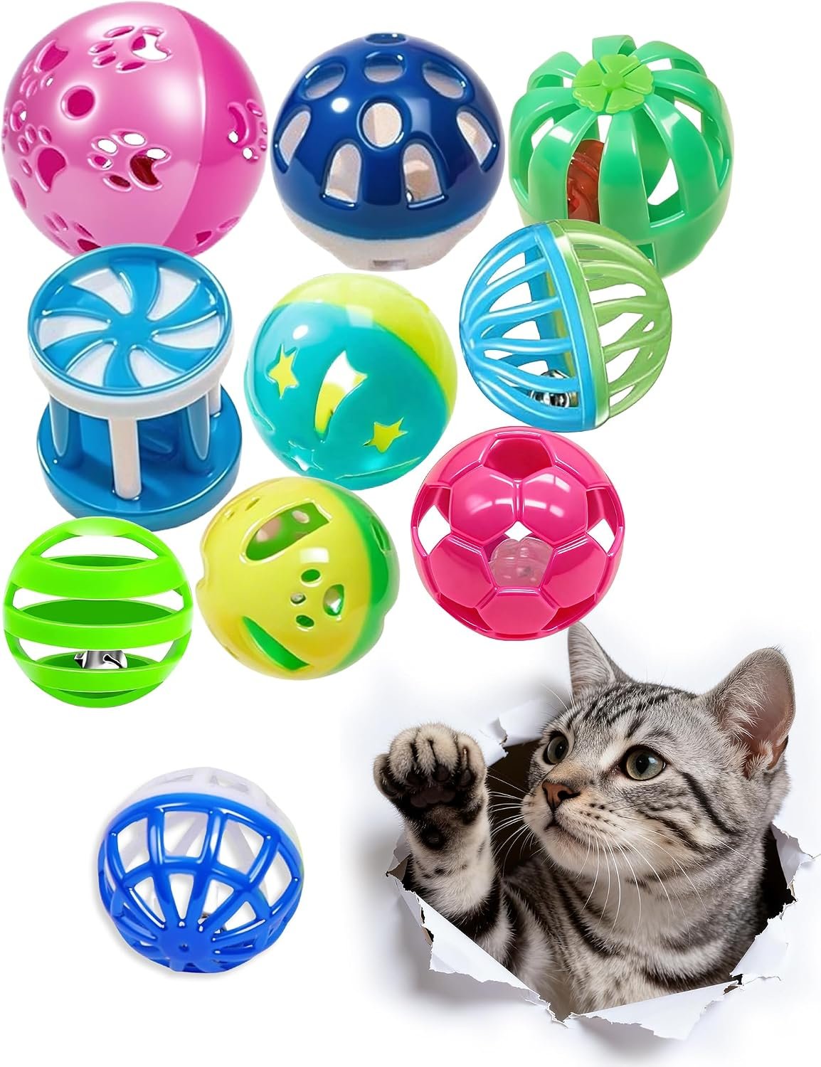 10-Pack Hollow Cat Bell Balls, Non-Toxic PP, Jingle Toy | BPA-free, Hollow Design, Size Safety