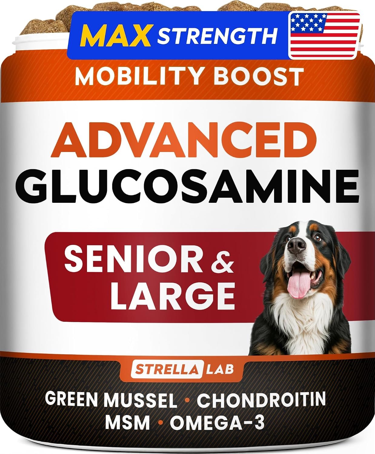 Advanced Glucosamine for Dogs, Collagen&Green Lipped Mussel – Joint Health | Made in USA – MSM Chondroitin Omega – Joint Pain Relief & Mobility Boost – Chewable Treats, All Breeds – Vet-Approved (120Ct)