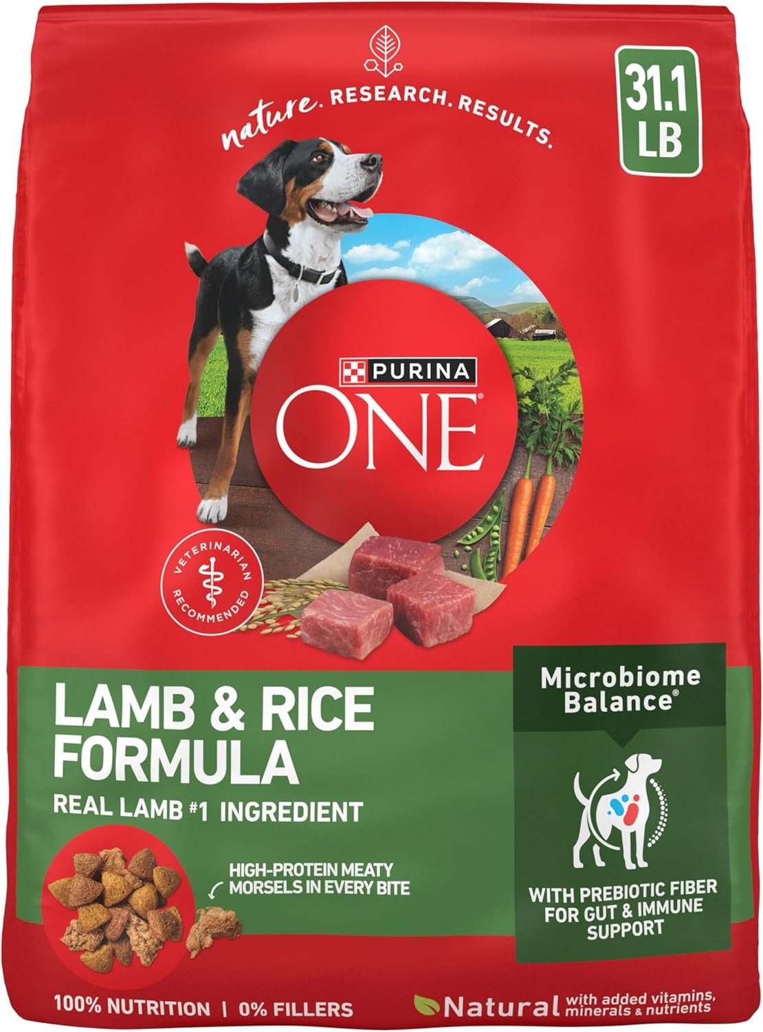 Purina ONE Lamb and Rice Dry Dog Food, 31.1 lb Bag | Natural recipe with real lamb as the first ingredient, and a microbiome balance with prebiotic fiber for gut & immune support