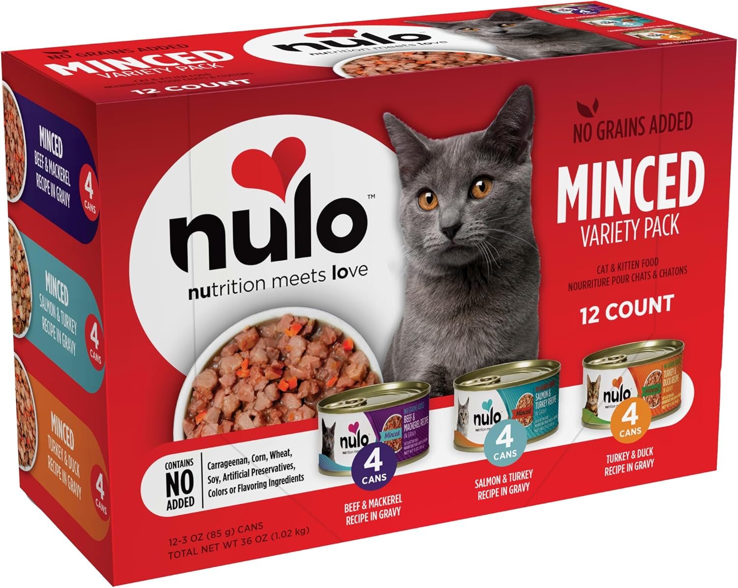 Nulo Freestyle Grain-Free Minced Wet Canned Food for Cats and Kittens, 3 Ounce, Variety Pack, 3 Ounce, 12 Cans