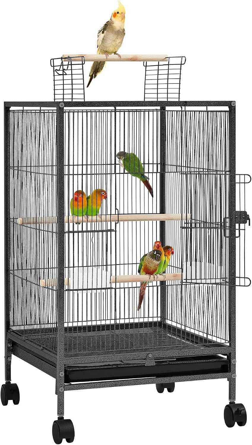 Yaheetech 35 inch Wrought Iron Bird Cage w/Play Open Top and Rolling Stand for Small Birds Like Parrots Conure Lovebird Cockatiel Lovebirds Budgies