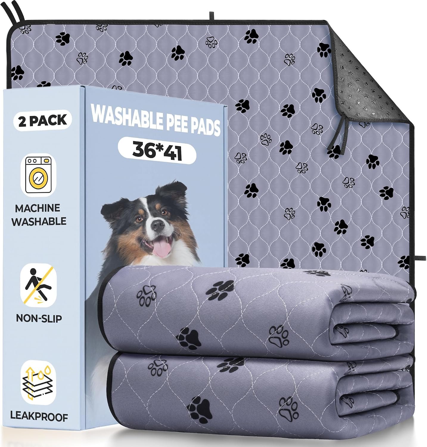 Fostanfly Washable Pee Pads for Dogs, Ultra-Absorbent, 2 Pack 36″x41″ Gray