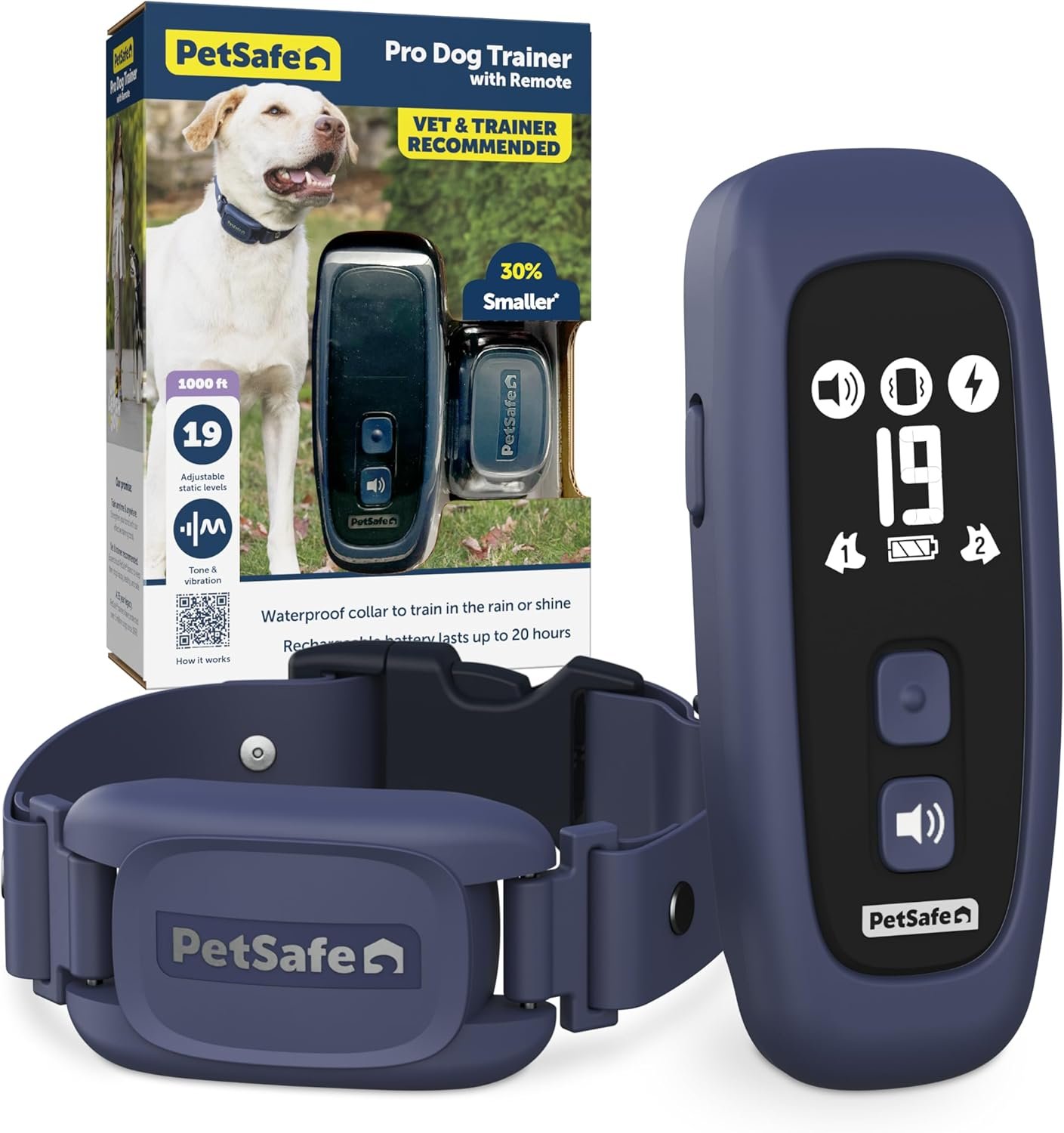 PetSafe Pro Dog Trainer, Remote & Collar, 1000 ft Range, 19 Static Levels | Tone/Vibration/19 Levels of Static, Waterproof, Rechargeable (2-Hr Charge), Adjustable Fit