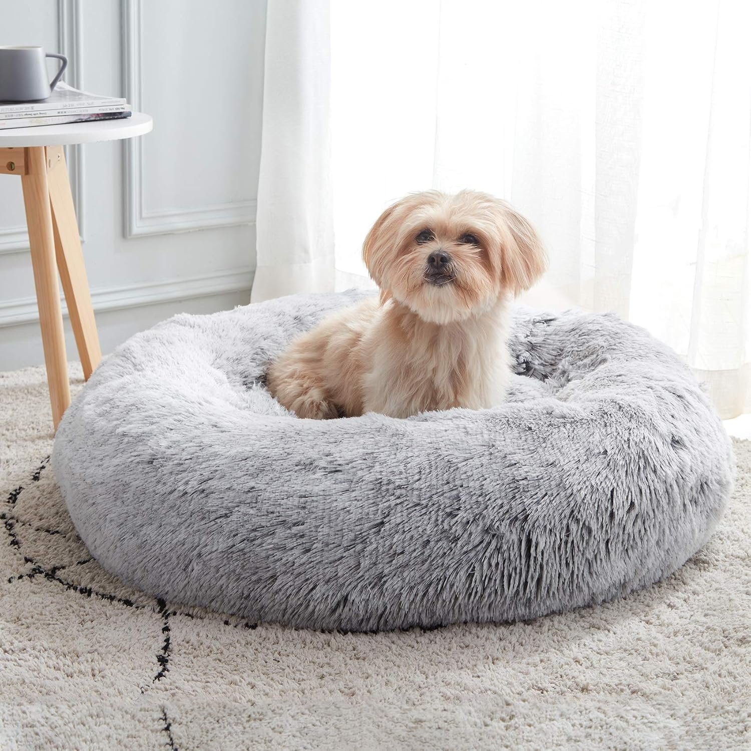 Western Home Calming Donut Cat Bed Small Dog Bed Washable,20″ Light Grey