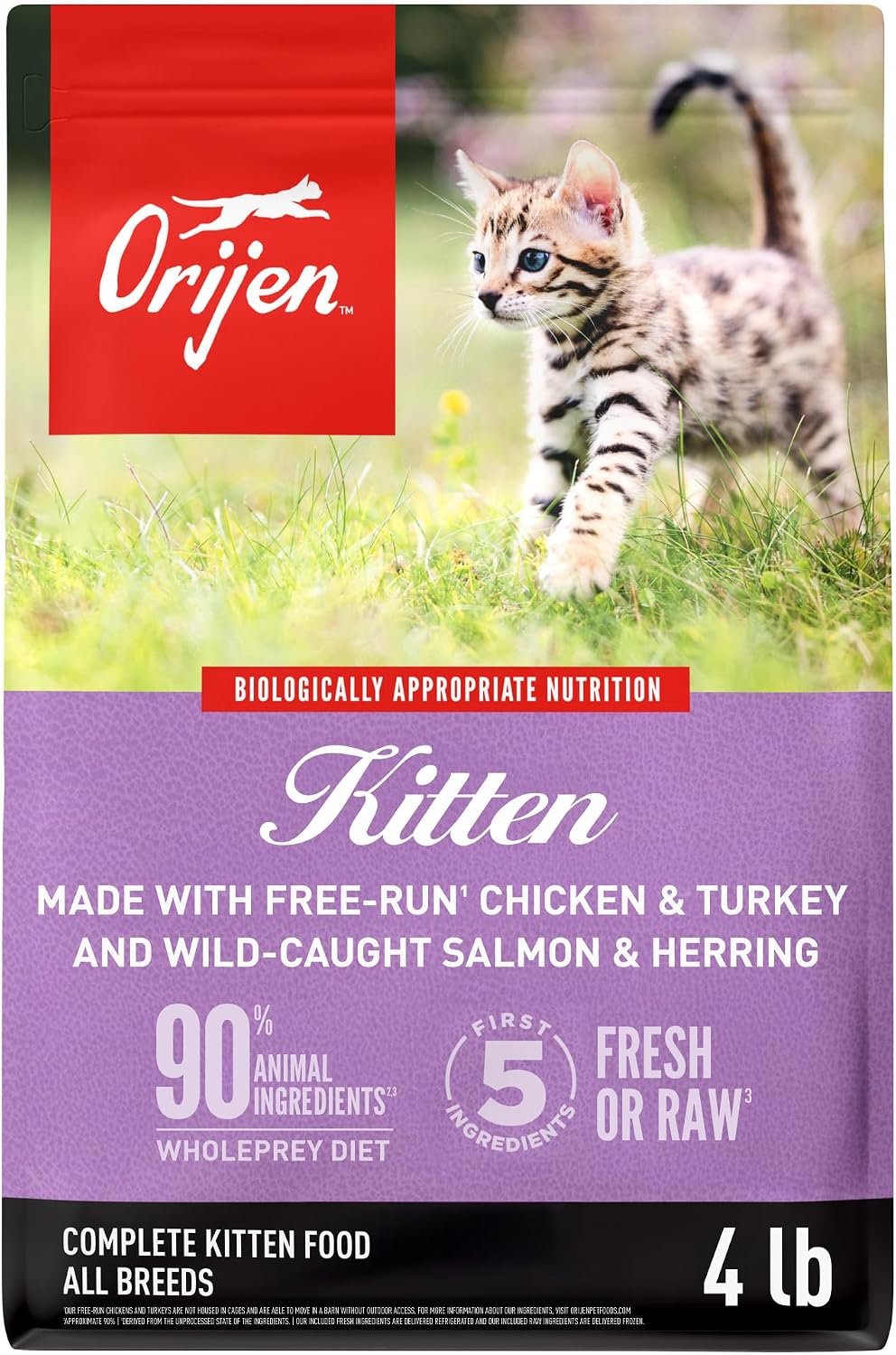ORIJEN Grain Free WHOLEPREY Dry Cat Food Kitten Recipe 4lb Bag