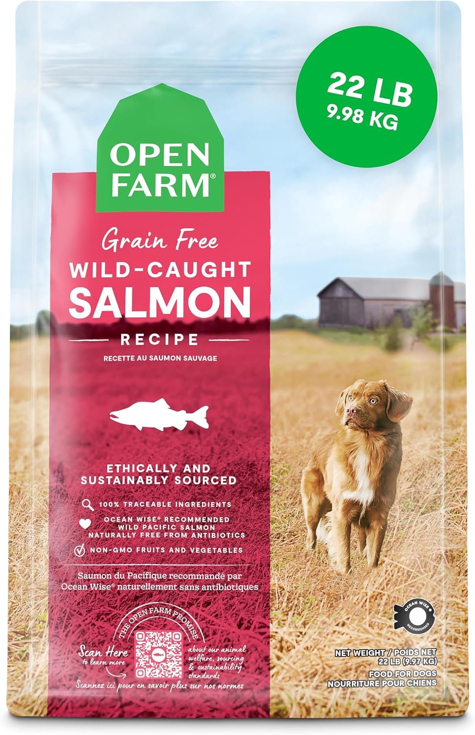 Open Farm Grain Free Dry Dog Food, Wild Caught Salmon Kibble, 22lb Bag | All Life Stages, All Breed Sizes, Protein-Rich & Nutrient Dense, 100% Traceable Ingredients, Non-GMO Fruits & Veggies.