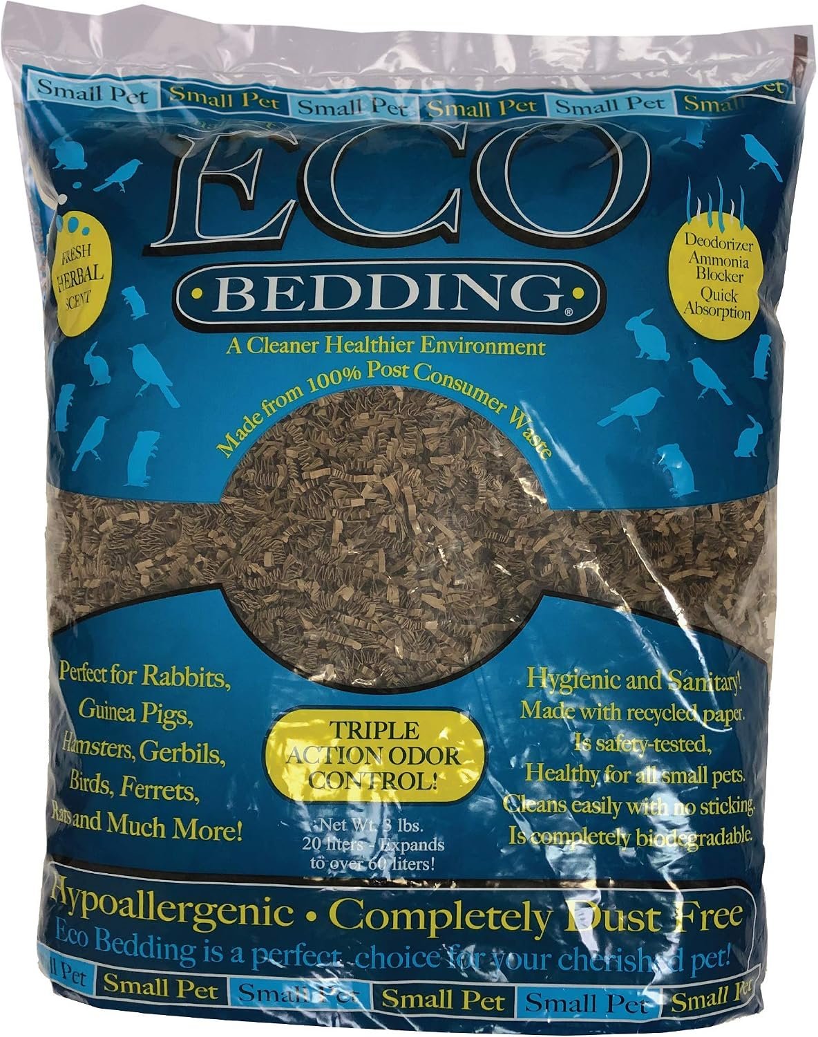 ECO BEDDING 99% Dust Free Paper Bedding for Small Animals, Odor Control, 3 lb (Expands to 60 L)