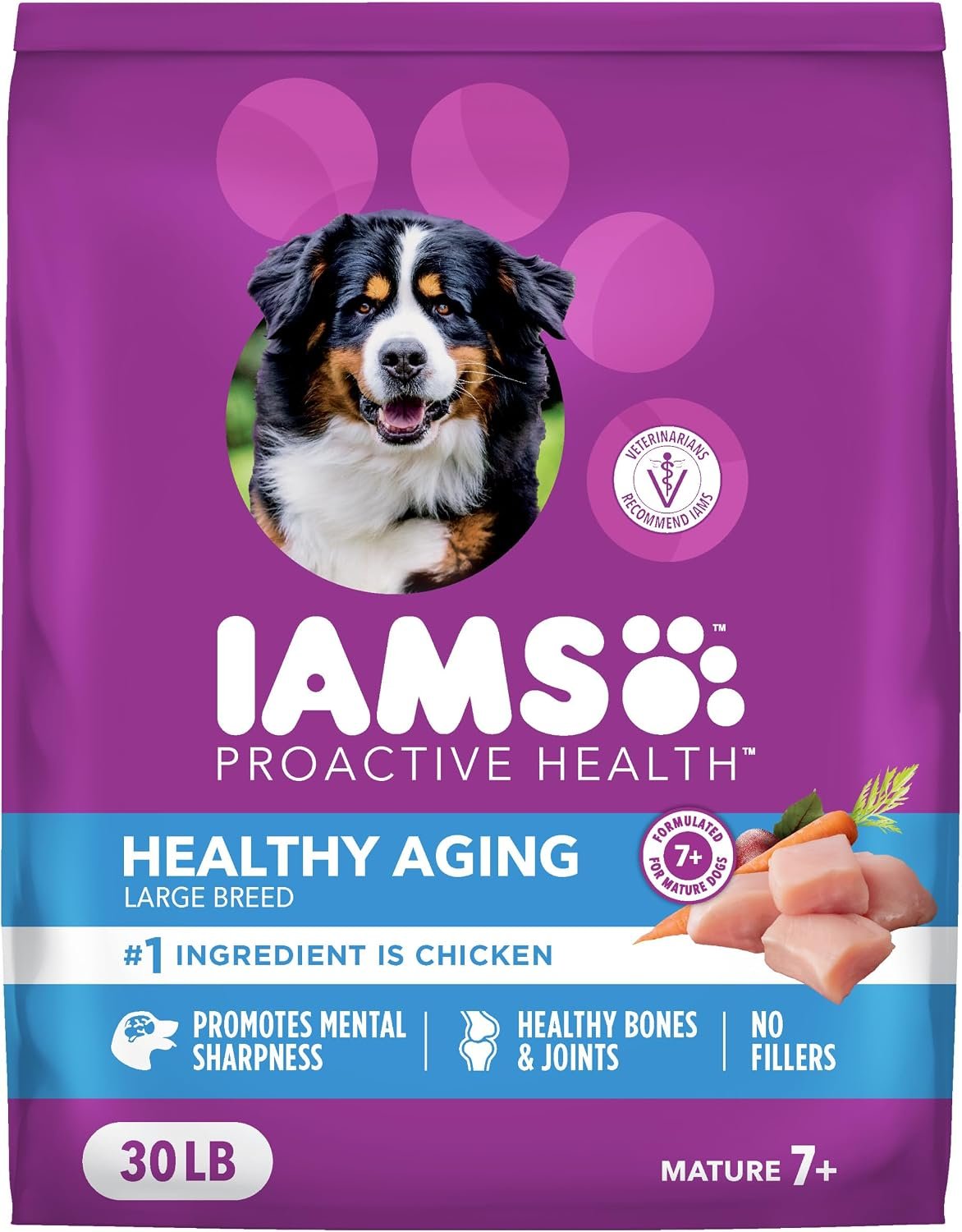 IAMS Proactive Health Mature Large Breed Dry Dog Food, Chicken, 30 lb | Veterinarian-recommended, DHA Gold for mental & visual sharpness, Vitamin E & Beta Carotene, real chicken #1 ingredient