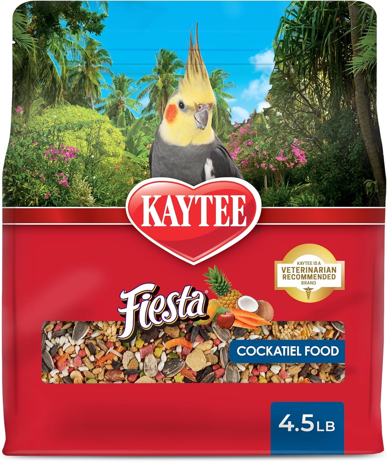 Kaytee Fiesta Cockatiel Bird Food, Nutritious Fun Blend, 4.5 Pounds