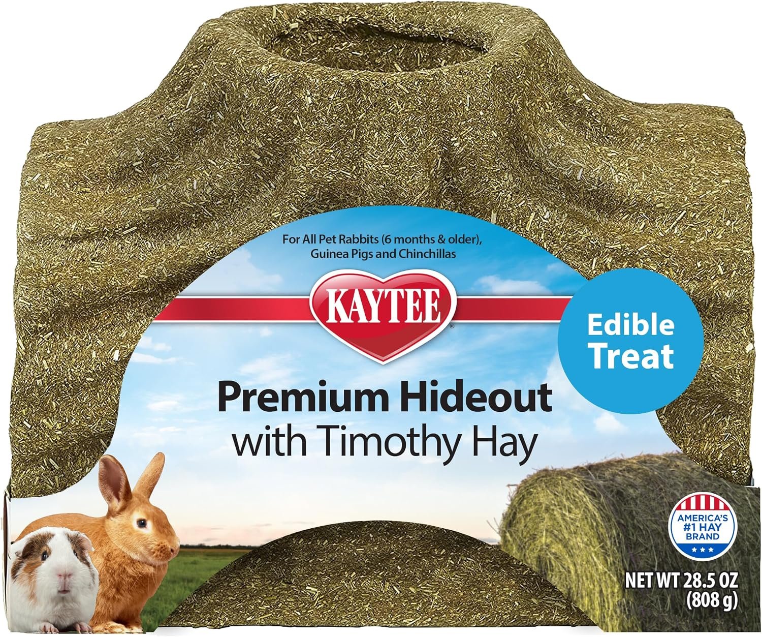 Kaytee Premium Timothy Treat Hideout for Rabbits, Guinea Pigs, Large | Chew and hide. Timothy hay rabbit toys for nesting. 100% edible, guinea pig hideout, large