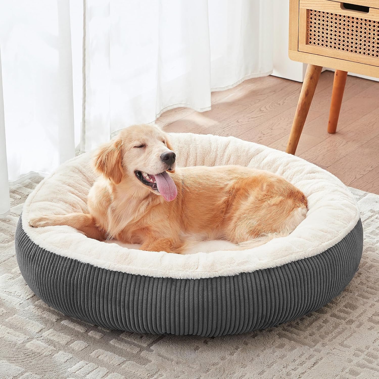 36 inches Calming Donut Dog Bed for Large Dogs,Dark Grey